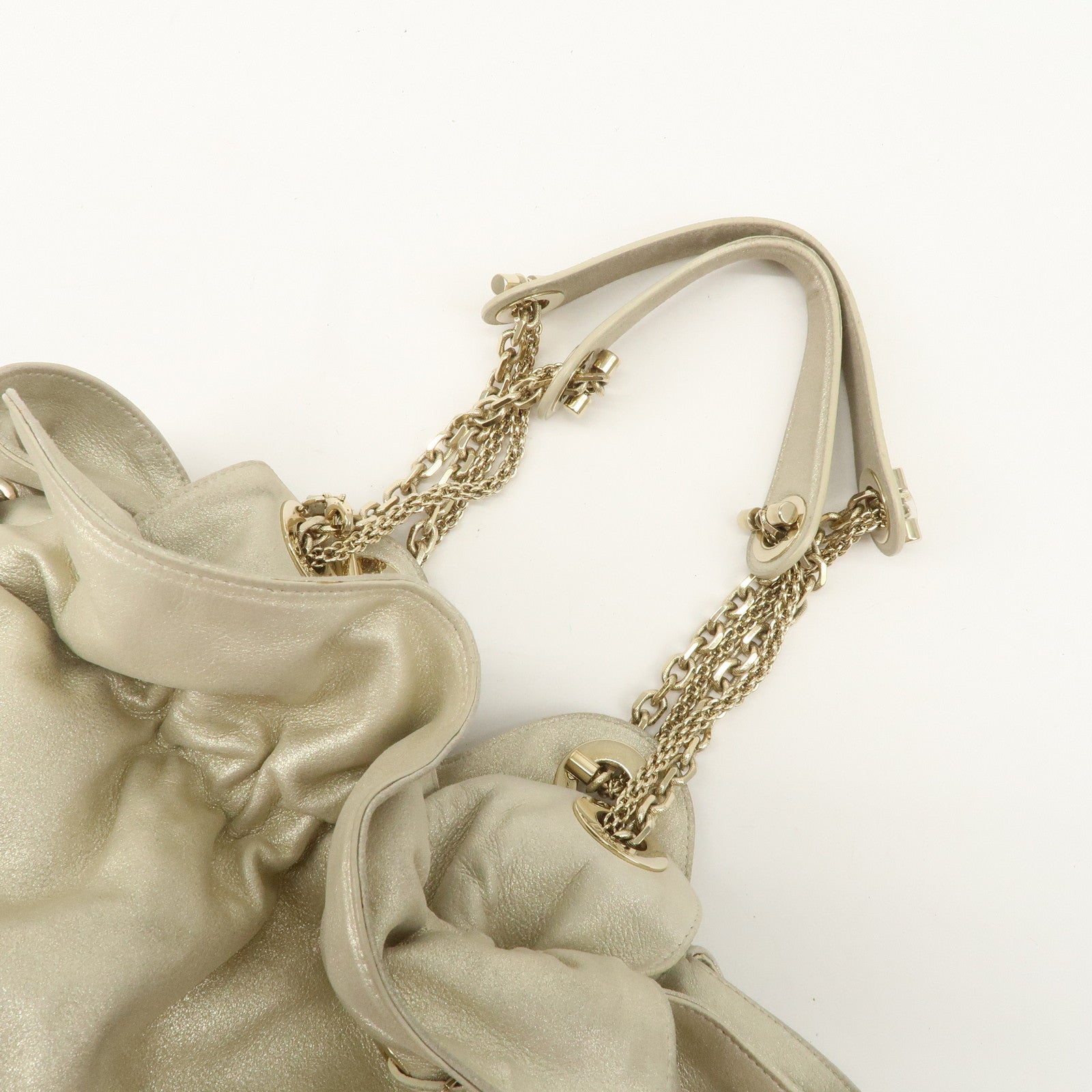 Christian Dior Leather Chain Shoulder Bag Tote Bag Silver Used