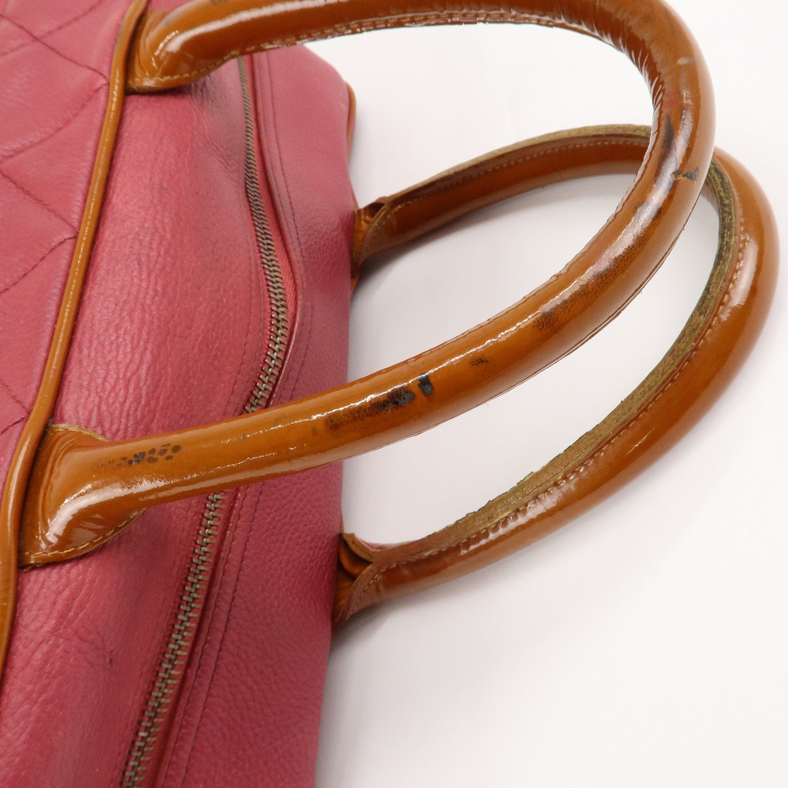 CHANEL Matelasse Caviar Skin Patent Boston Bag Hand Bag Red Used