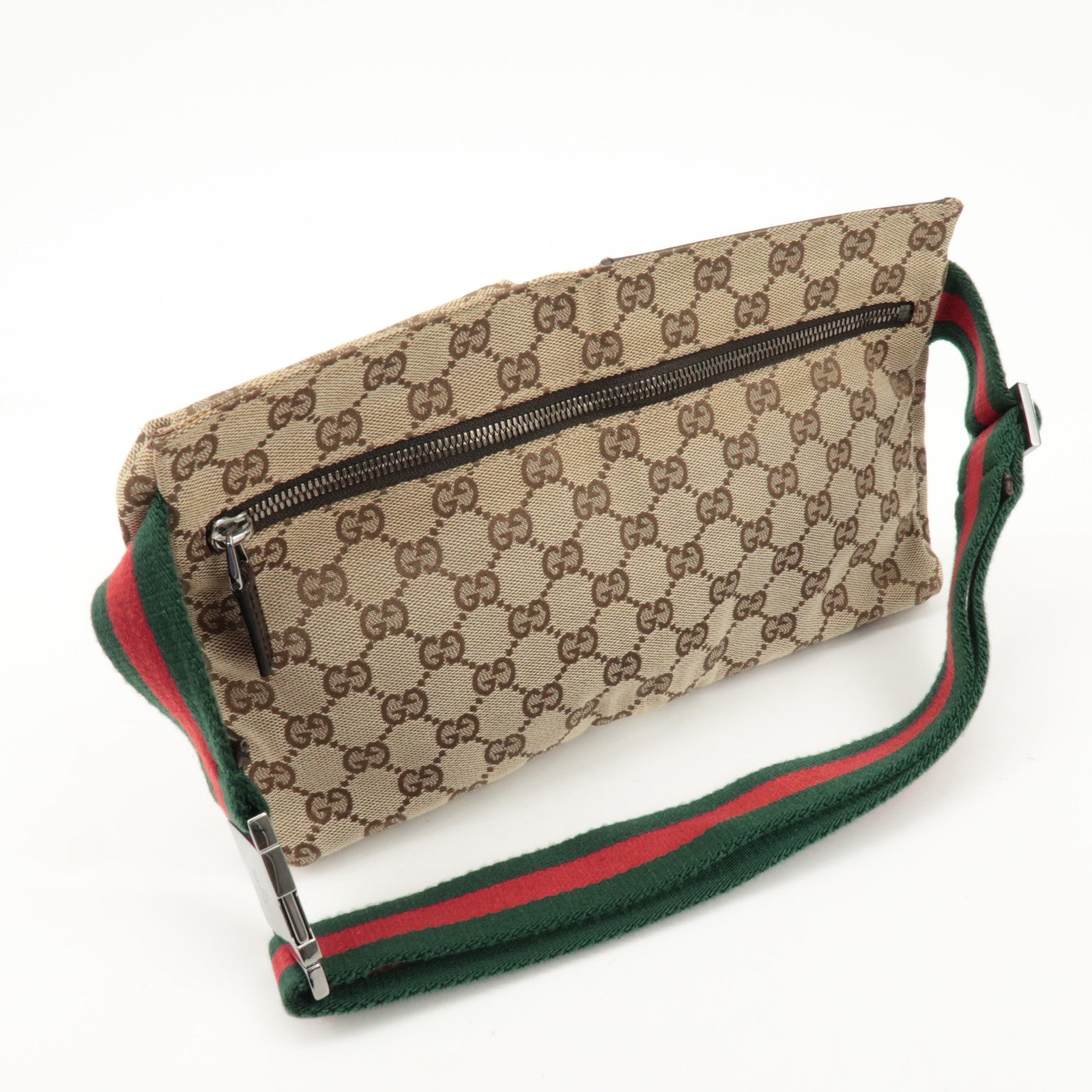 GUCCI GG Canvas Leather Waist Bag Crossbody Bag Beige Brown 28566 Used