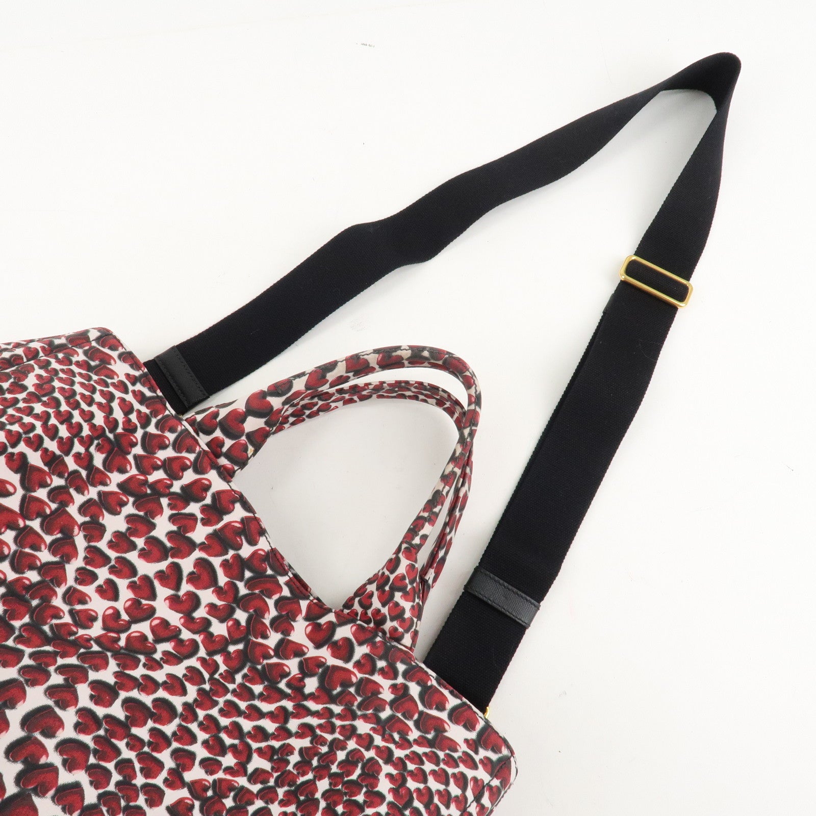 PRADA Canapa Canvas Tote Bag Hand 2Way Bag Red Ivory Gold BN1877 Used