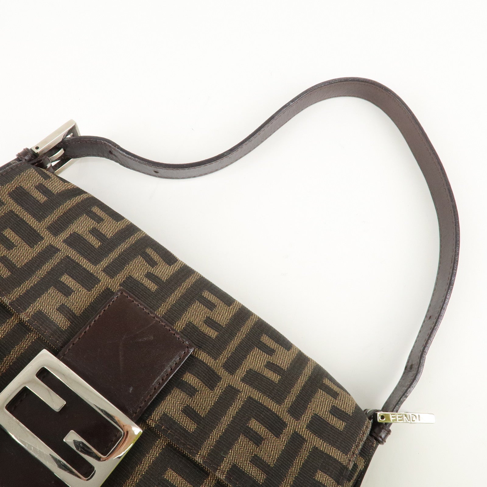 FENDI Mamma Baguette Zucca Canvas Shoulder Bag Brown Black 26424 Used