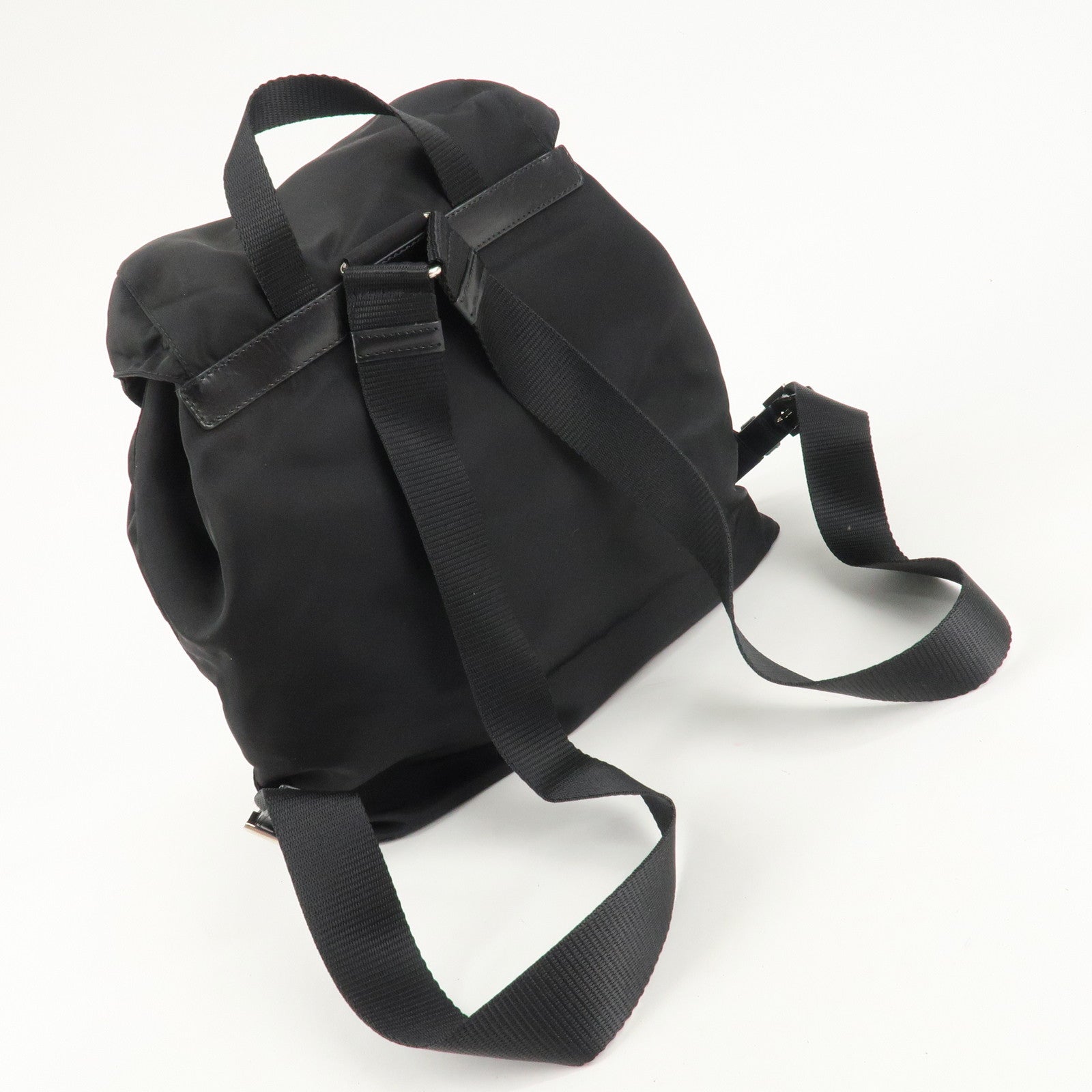 PRADA Logo Nylon Leather Back Pack Ruck Sack NERO Black BZ2811 Used