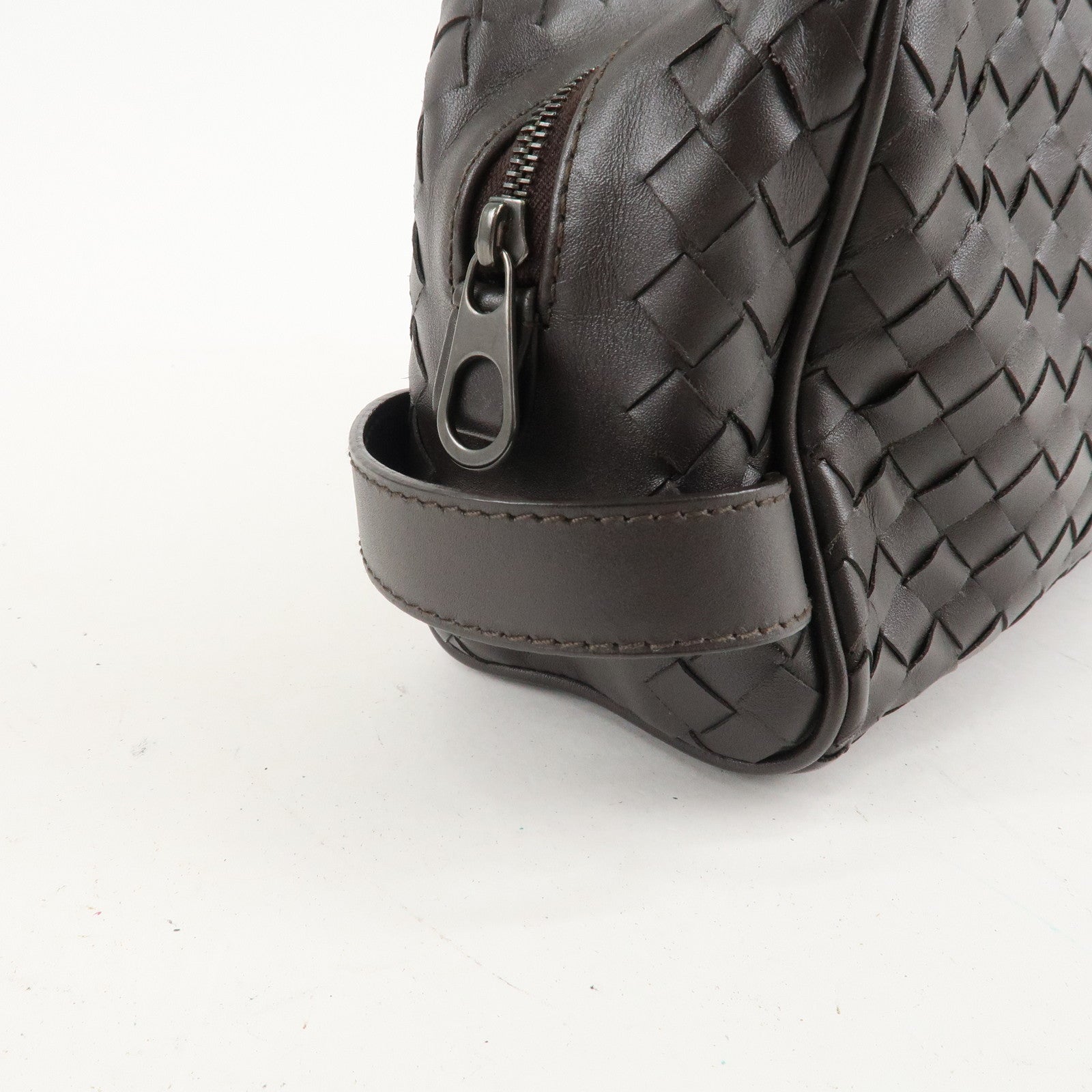 BOTTEGA VENETA Intrecciato Leather Second Bag Dark Brown Used