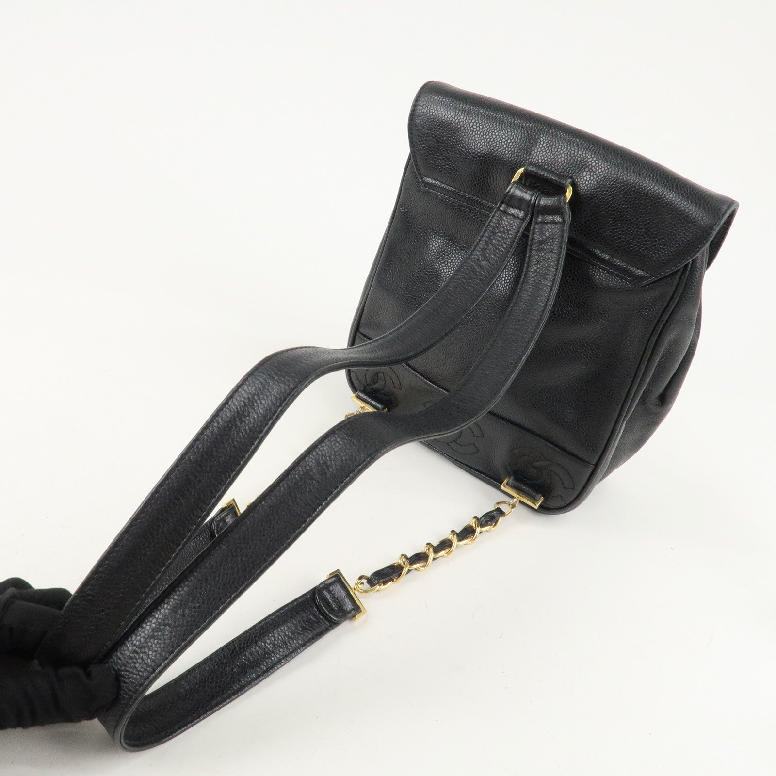 CHANEL Triple COCO Caviar Skin Chain Back Pack Black Gold Used