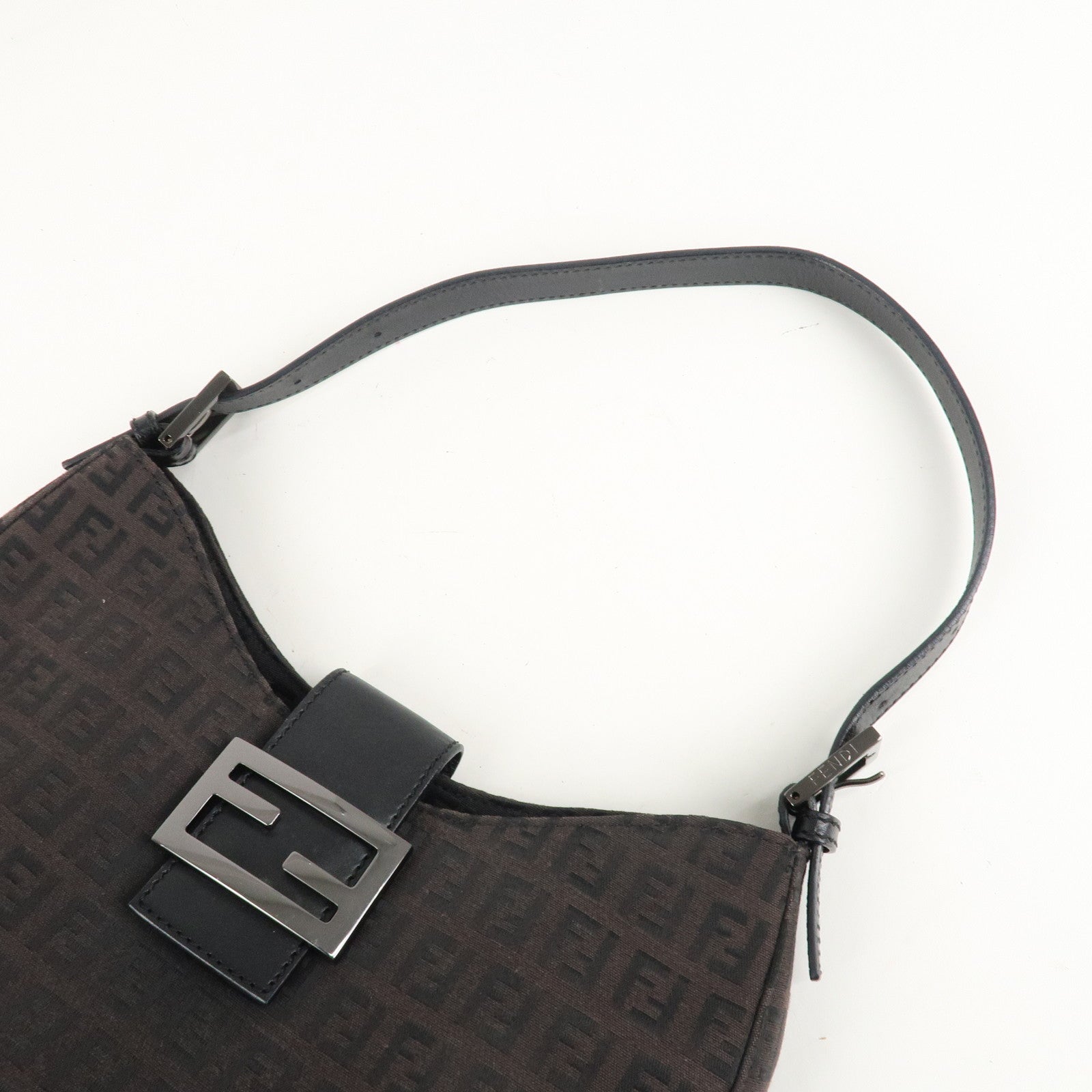 FENDI Zucchino Canvas Leather Shoulder Bag Brown Black 8BR036 Used