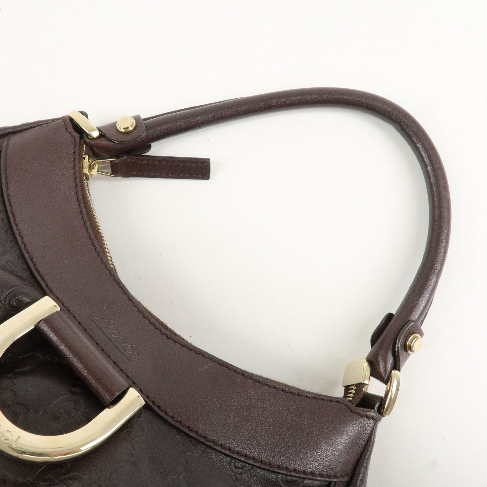 GUCCI Abbey Guccissima Leather Shoulder Bag Dark Brown 190525 Used