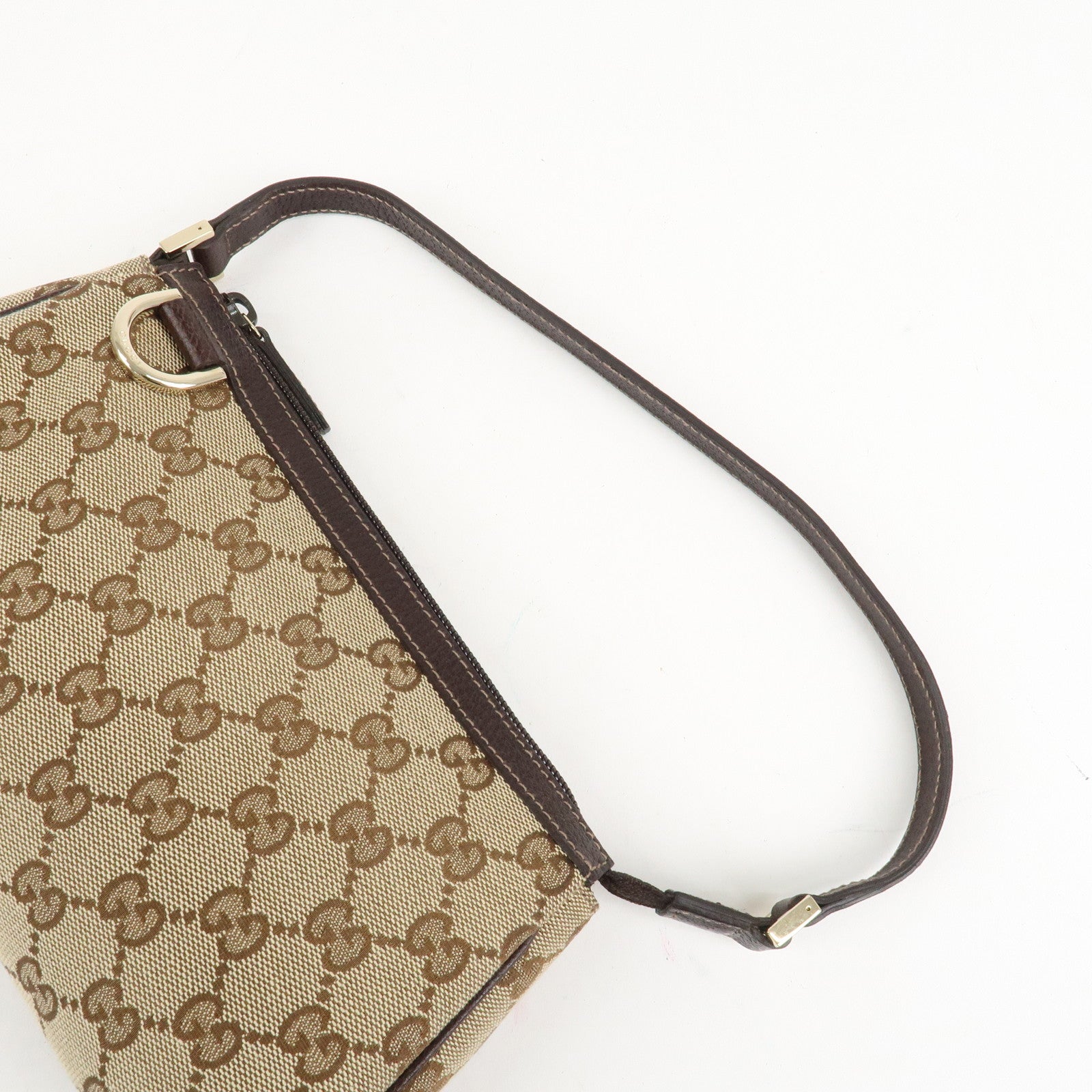 GUCCI Abbey GG Canvas Leather Shoulder Bag Beige Dark Brown 145750 Used