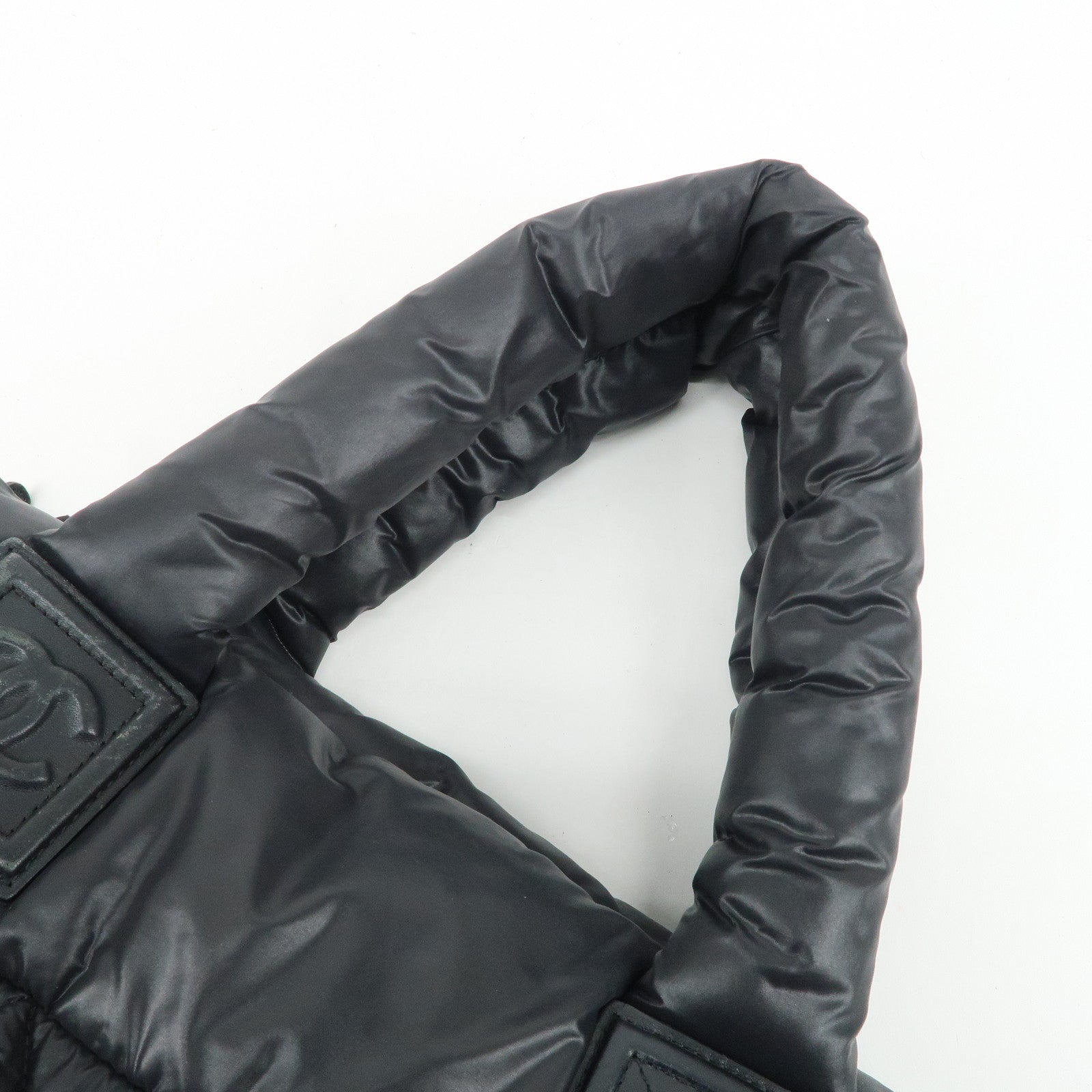 CHANEL COCO Cocoon Nylon Leather Tote Bag Hand Bag Black Used