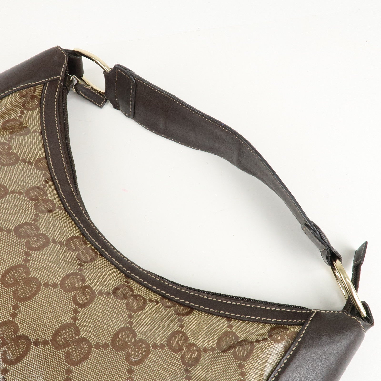 GUCCI GG Crystal Leather Shoulder Bag Hand Bag Brown 257297 Used