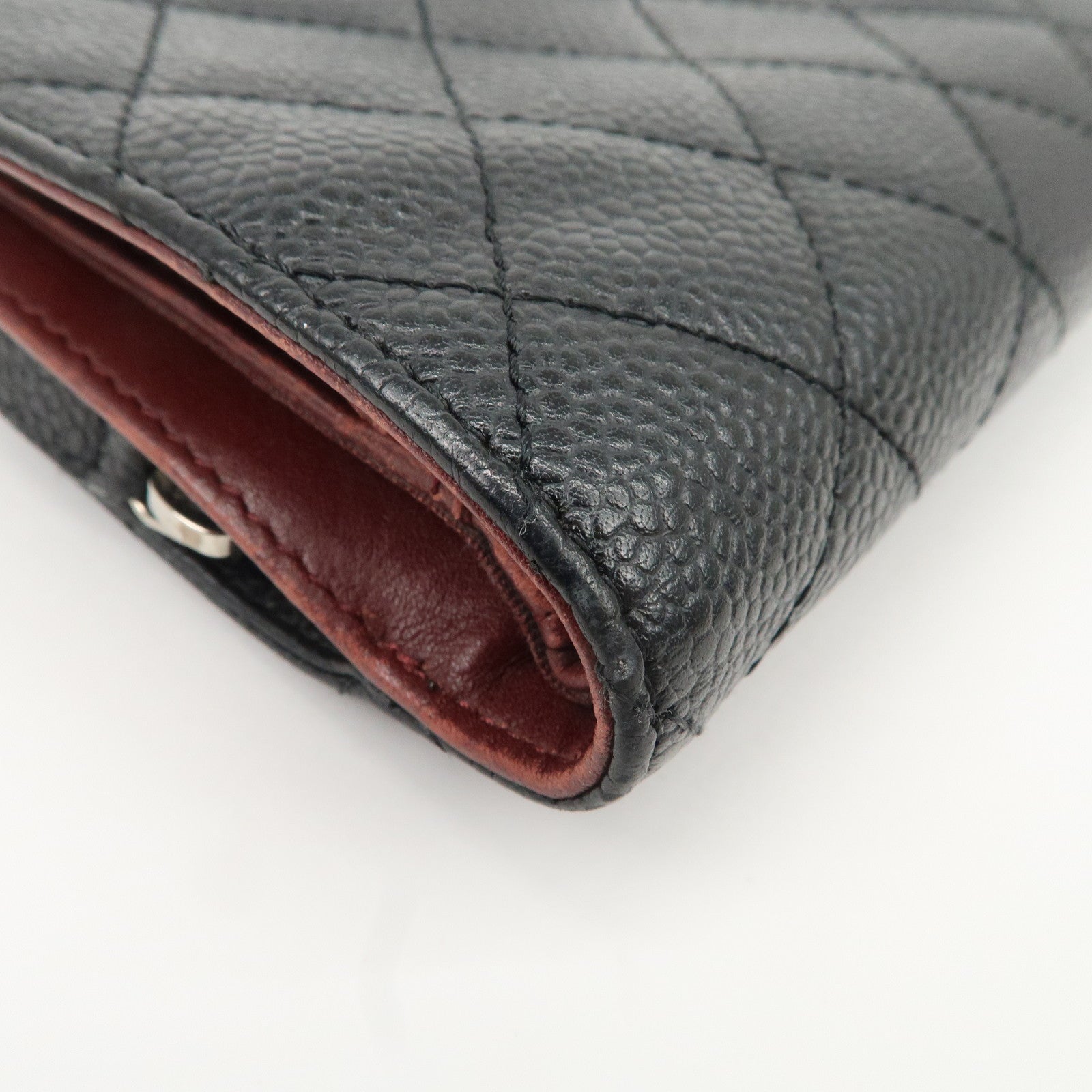 CHANEL COCO Mark Matelasse Caviar Skin Bi-fold Wallet A48667 Used