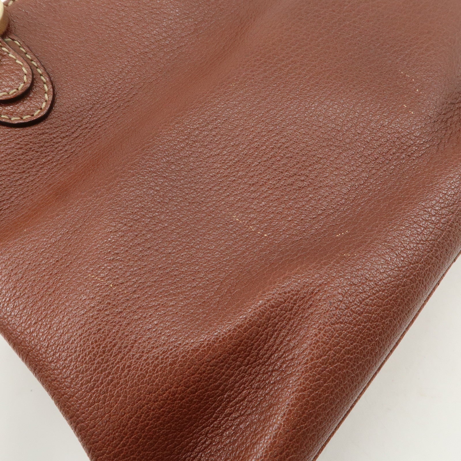 BVLGARI Leather Front Pocket Hand Bag Tote Bag Brown Used