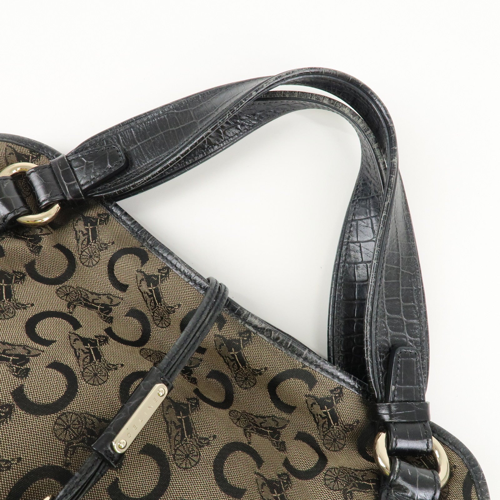 CELINE C Macadam Canvas Embossed Leather Bittersweet Shoulder Bag Used