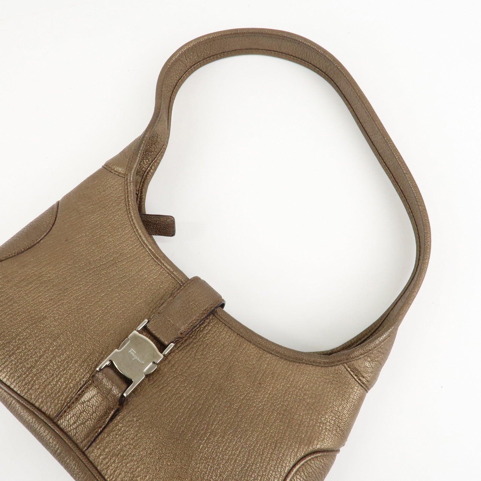 Ferragamo Leather Shoulder Bag Brown AU-21-0734 Used