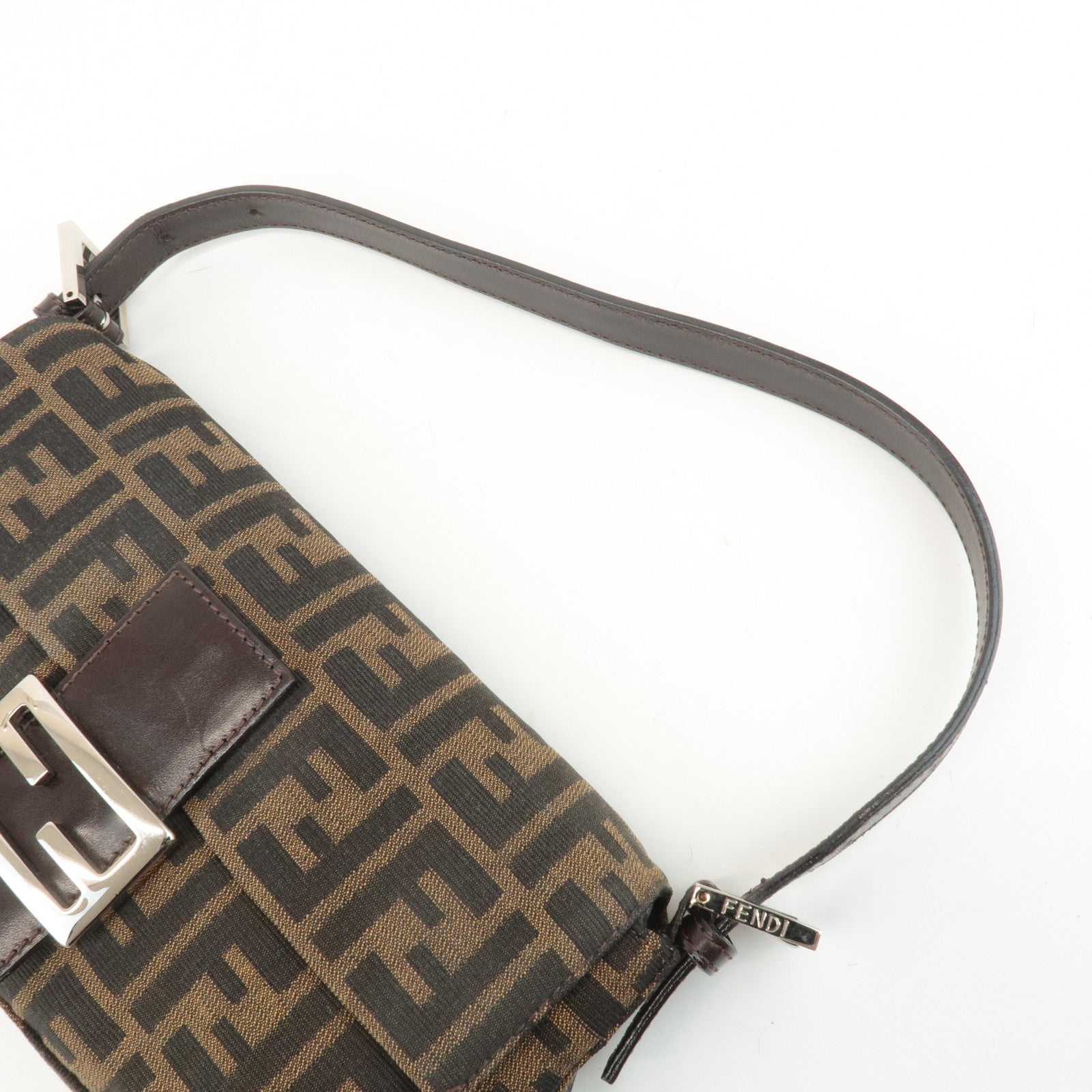 FENDI Mamma Baguette Zucca Canvas Shoulder Bag Brown Black 26424 Used