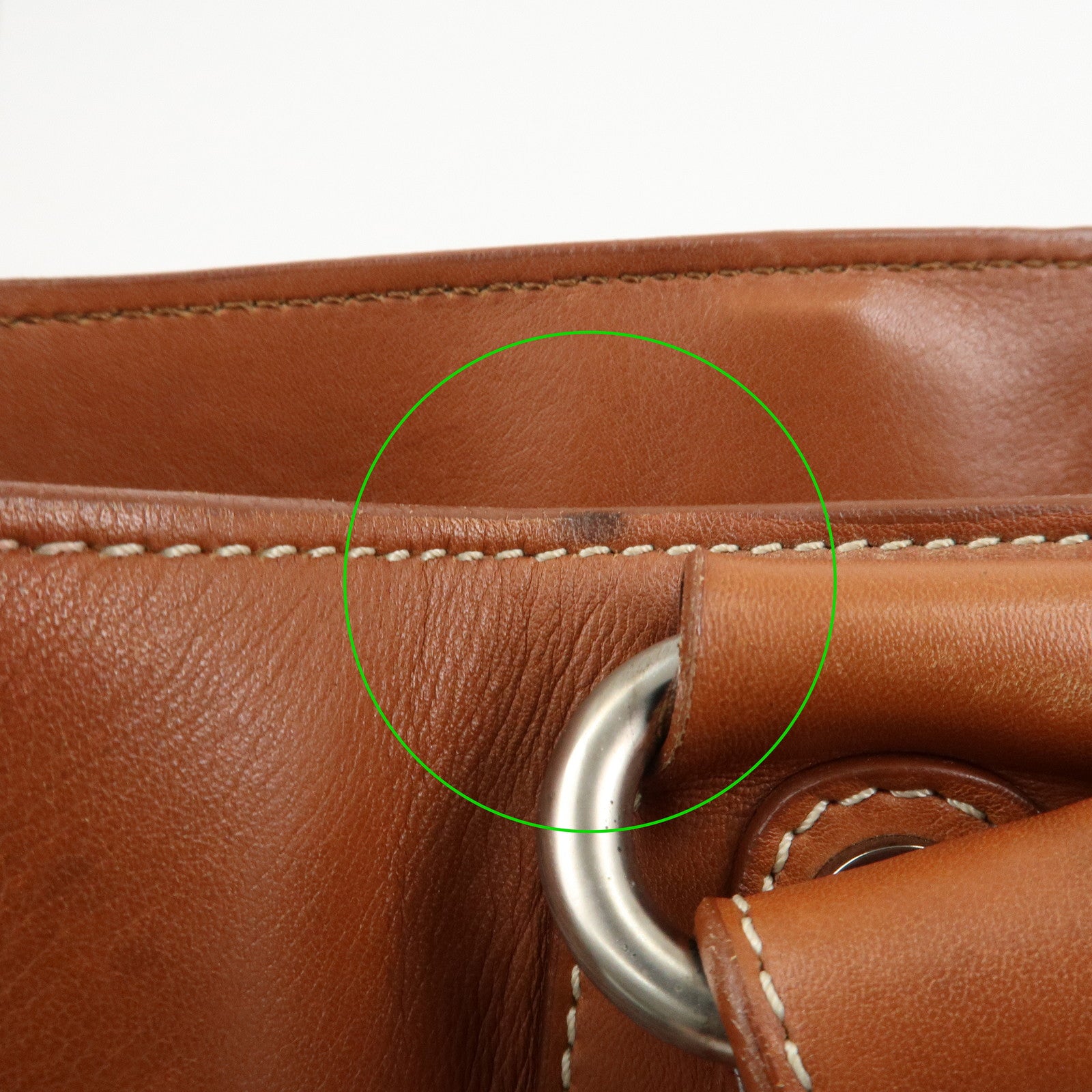 CELINE Leather Triomphe Button Boogie Bag Macadam Engraved Brown Used
