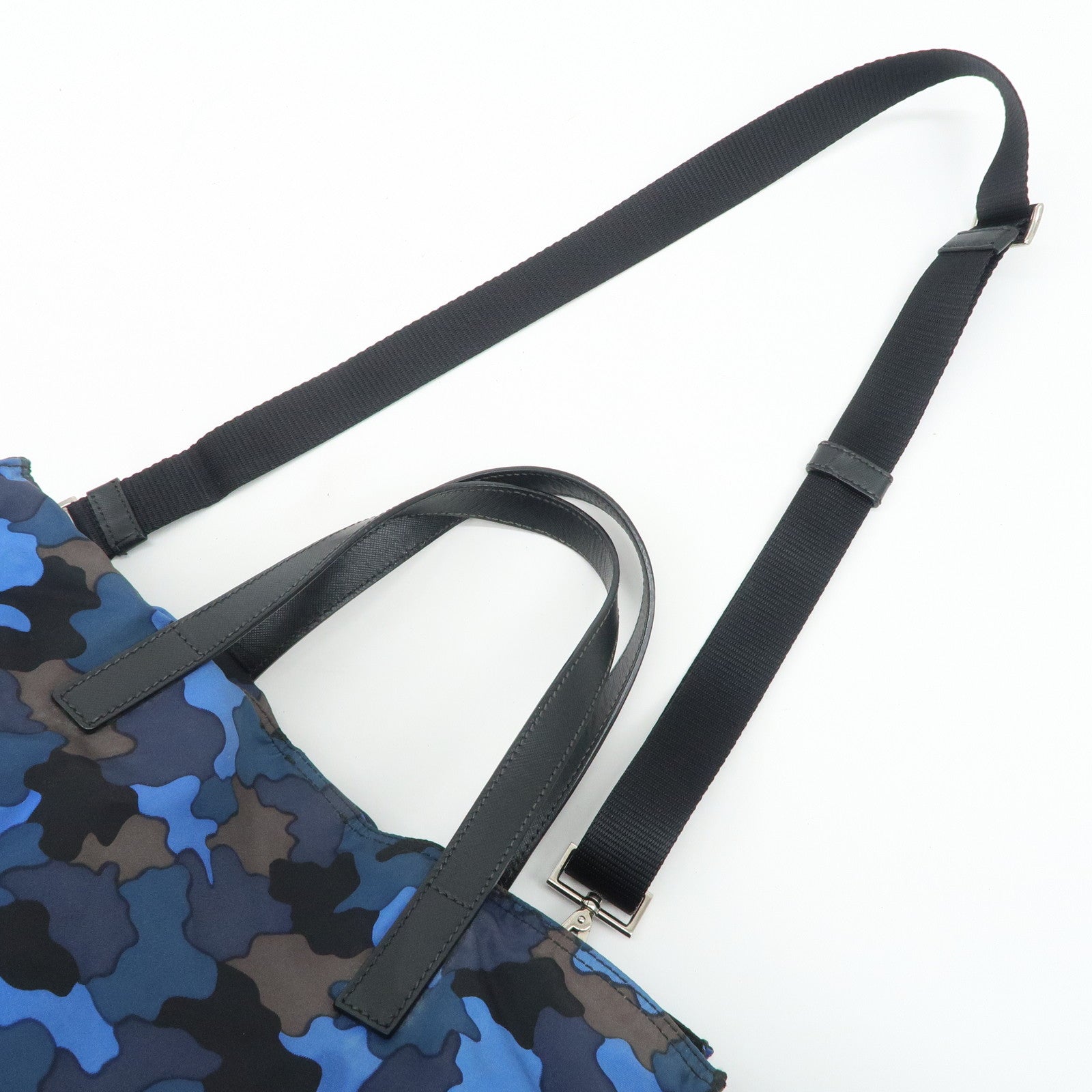 PRADA Logo Camouflage Nylon Leather 2Way Tote Shoulder Bag Used