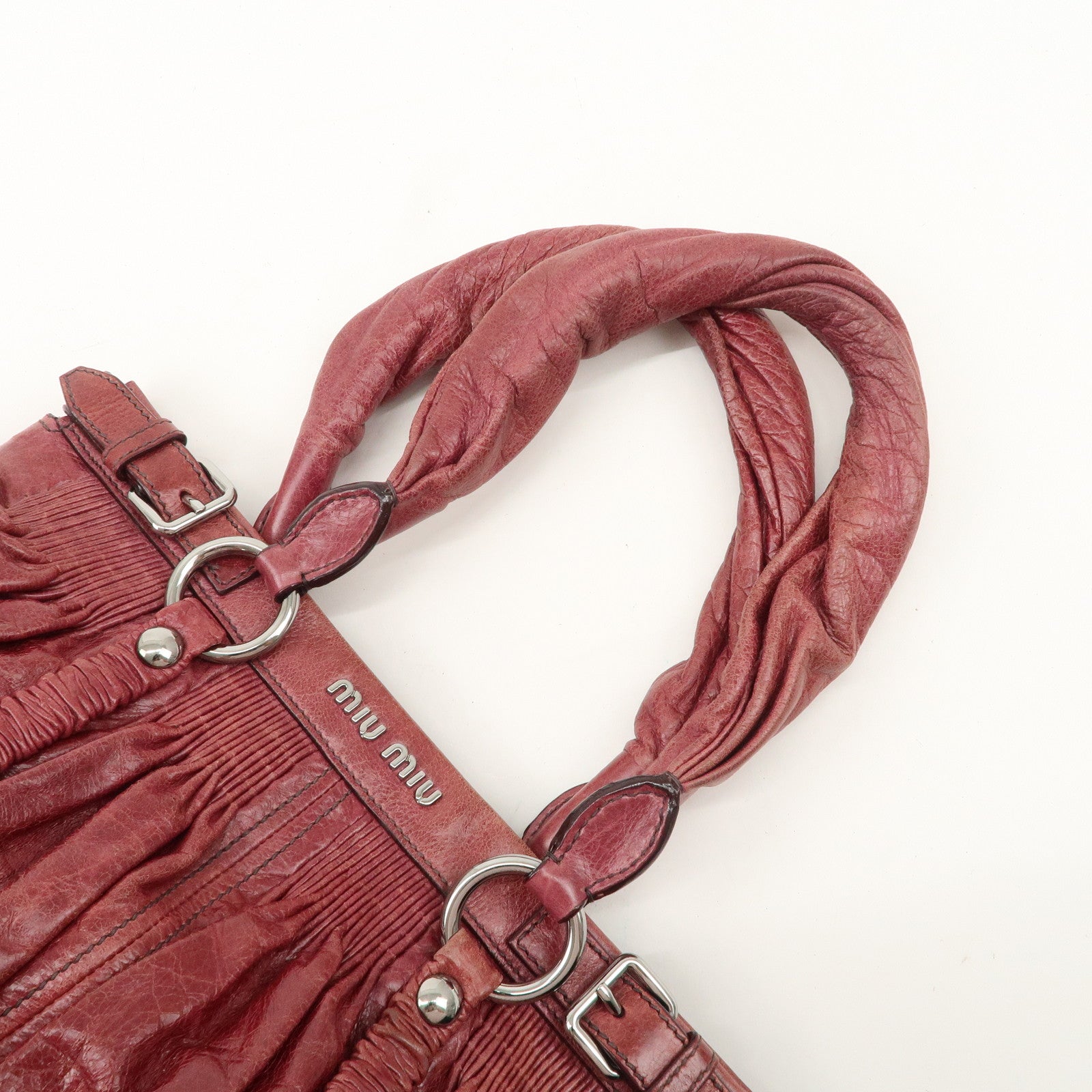 MIU MIU Leather Shoulder Bag Tote Bag Bordeaux Used