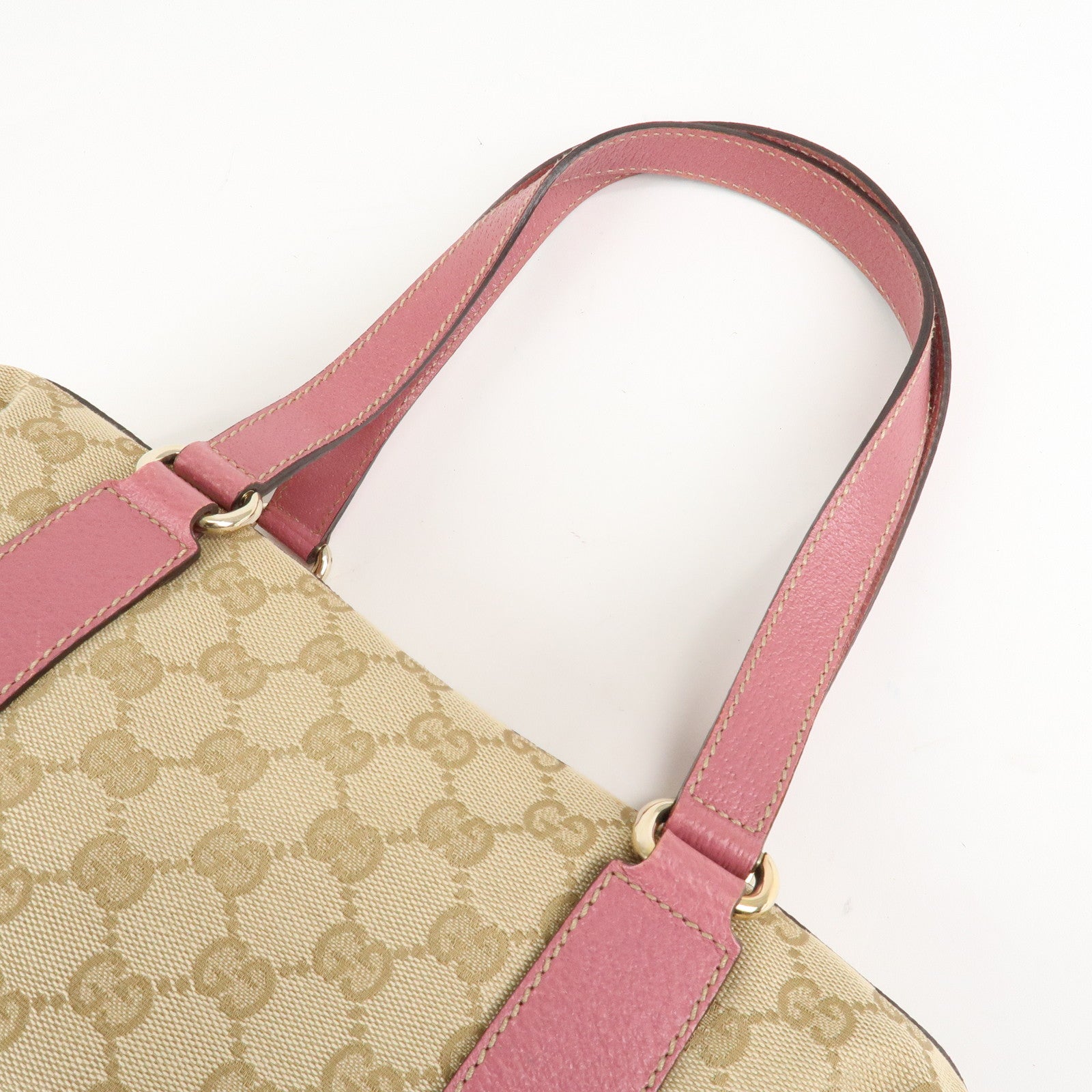 GUCCI GG Canvas Leather Mini Boston Bag Beige Pink 152457 Used