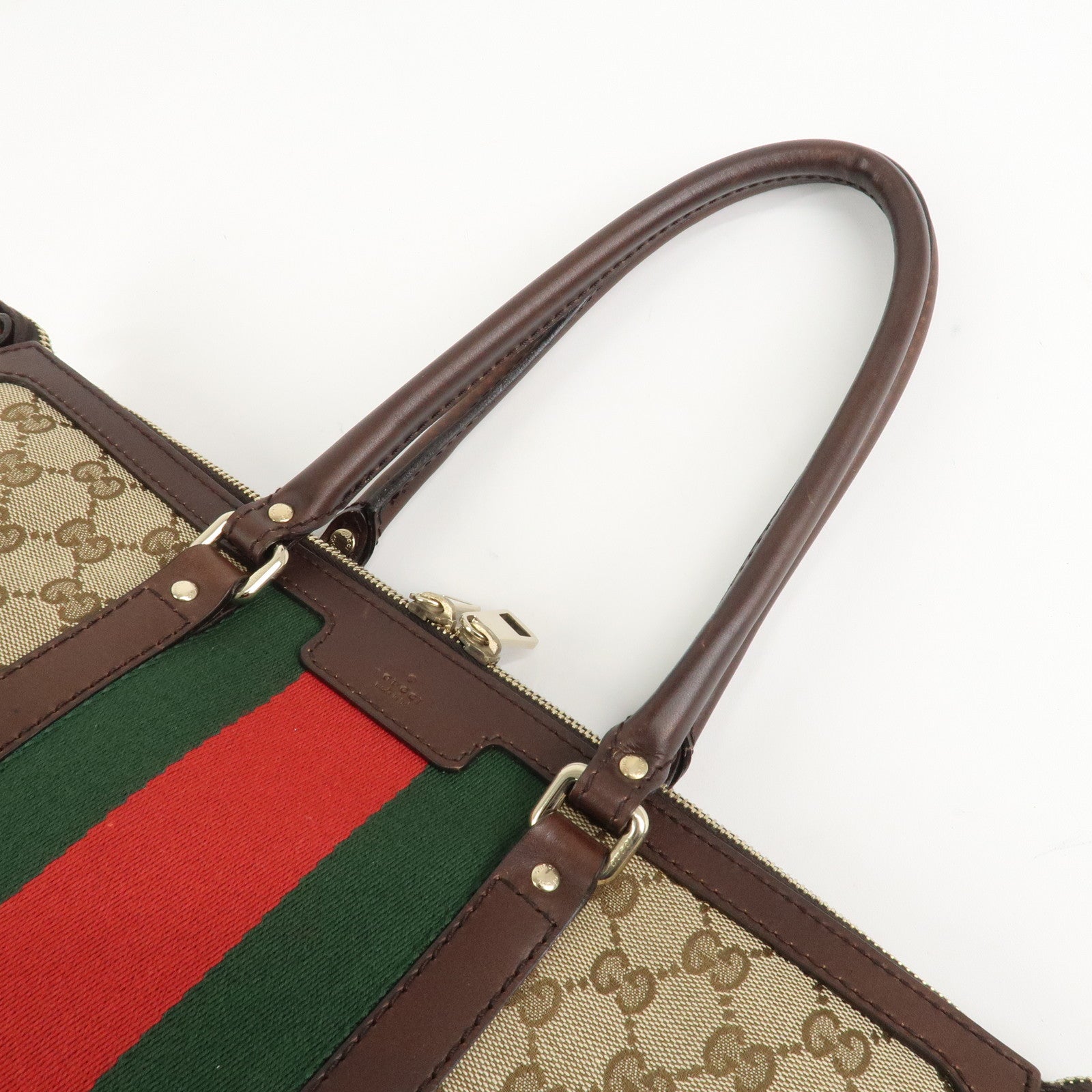 GUCCI Sherry GG Canvas Leather Tote Bag Beige Brown 257341 Used