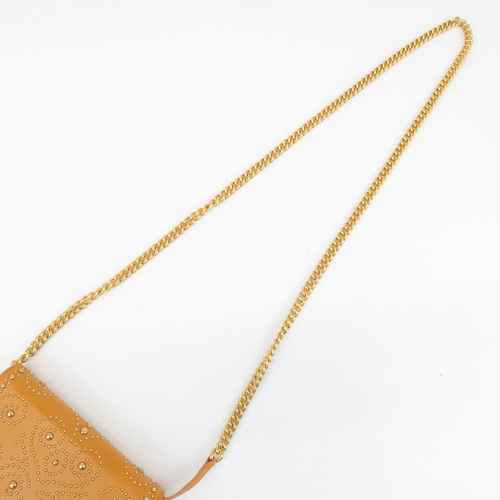 MIU MIU Leather Studs Chain Wallet Shoulder Bag Brown 5BP006 Used