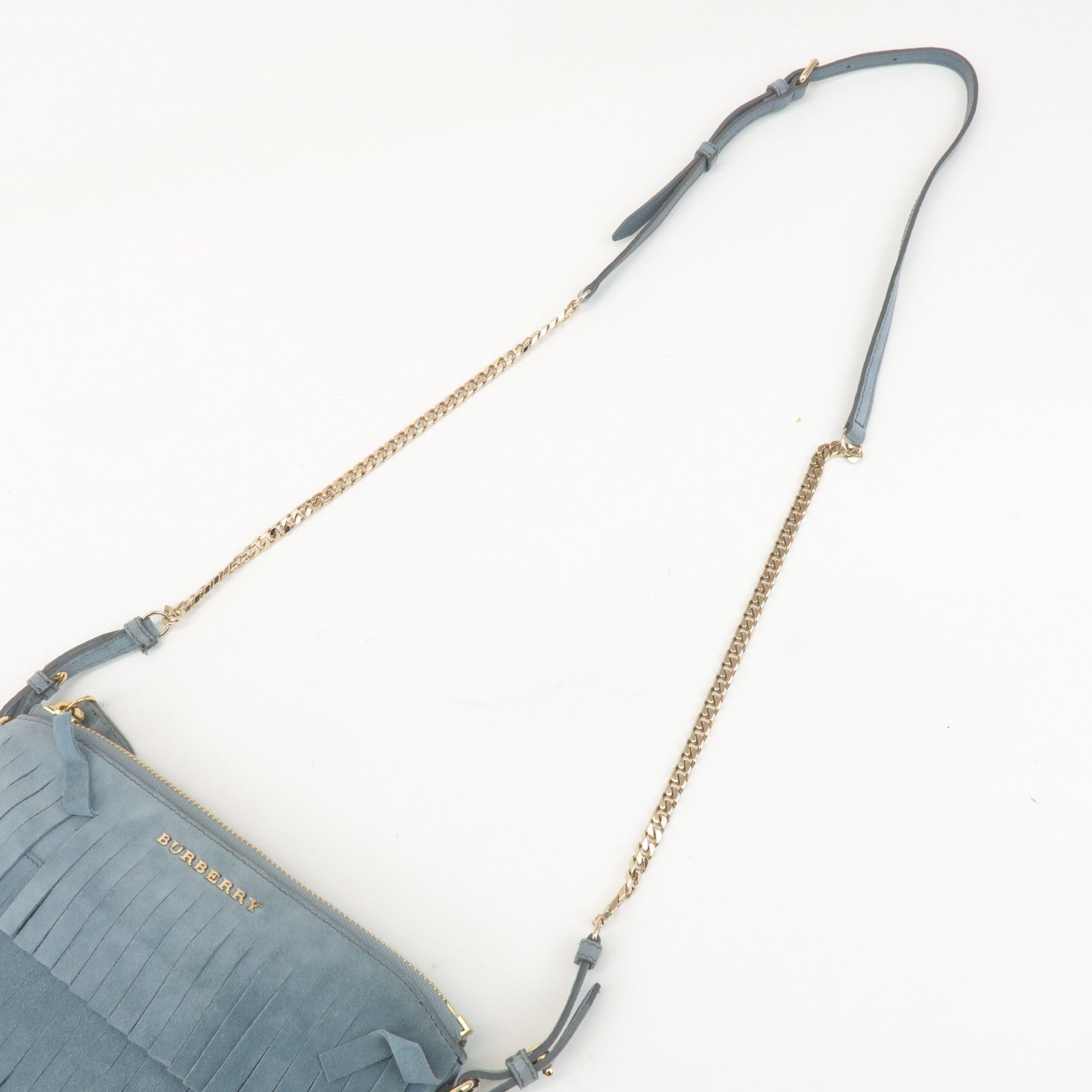 BURBERRY Leather Suede Chain Sholder Bag Hand Bag Light Blue Used