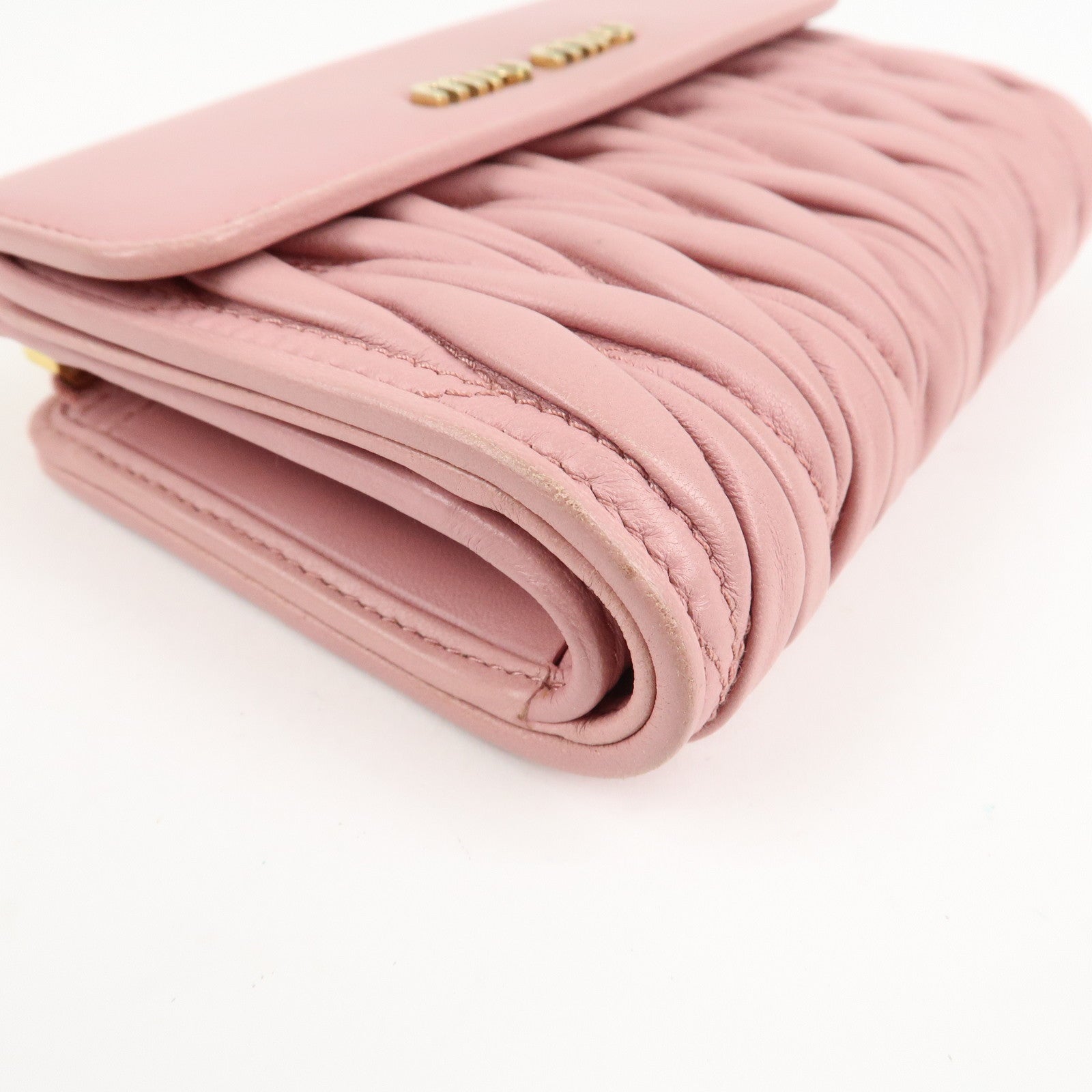 MIU MIU Matelasse Leather Trifold Wallet Pink 5ML225 Used
