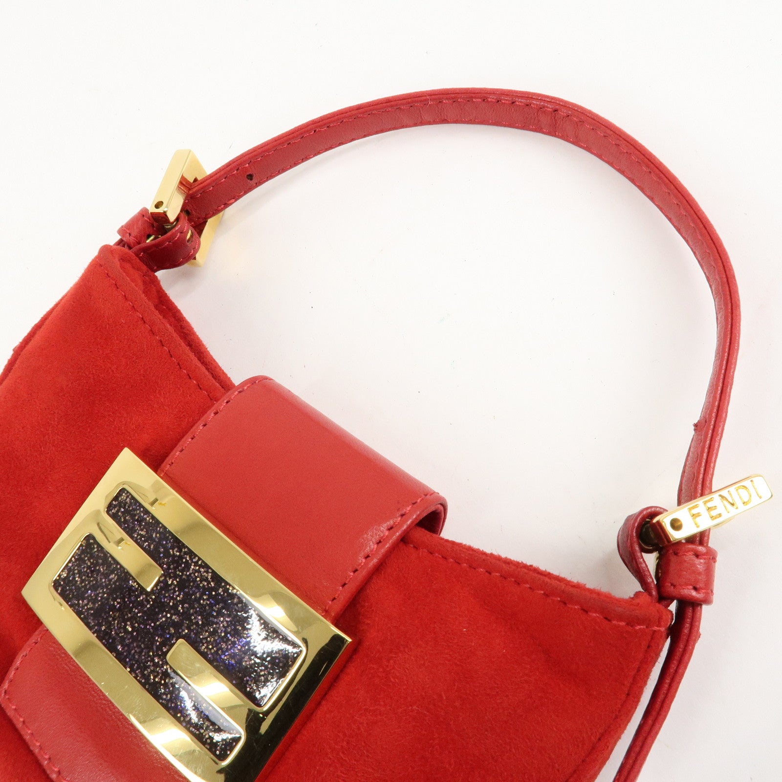 FENDI Suede Leather Mini Croissant Hand Bag Red 26673 Used