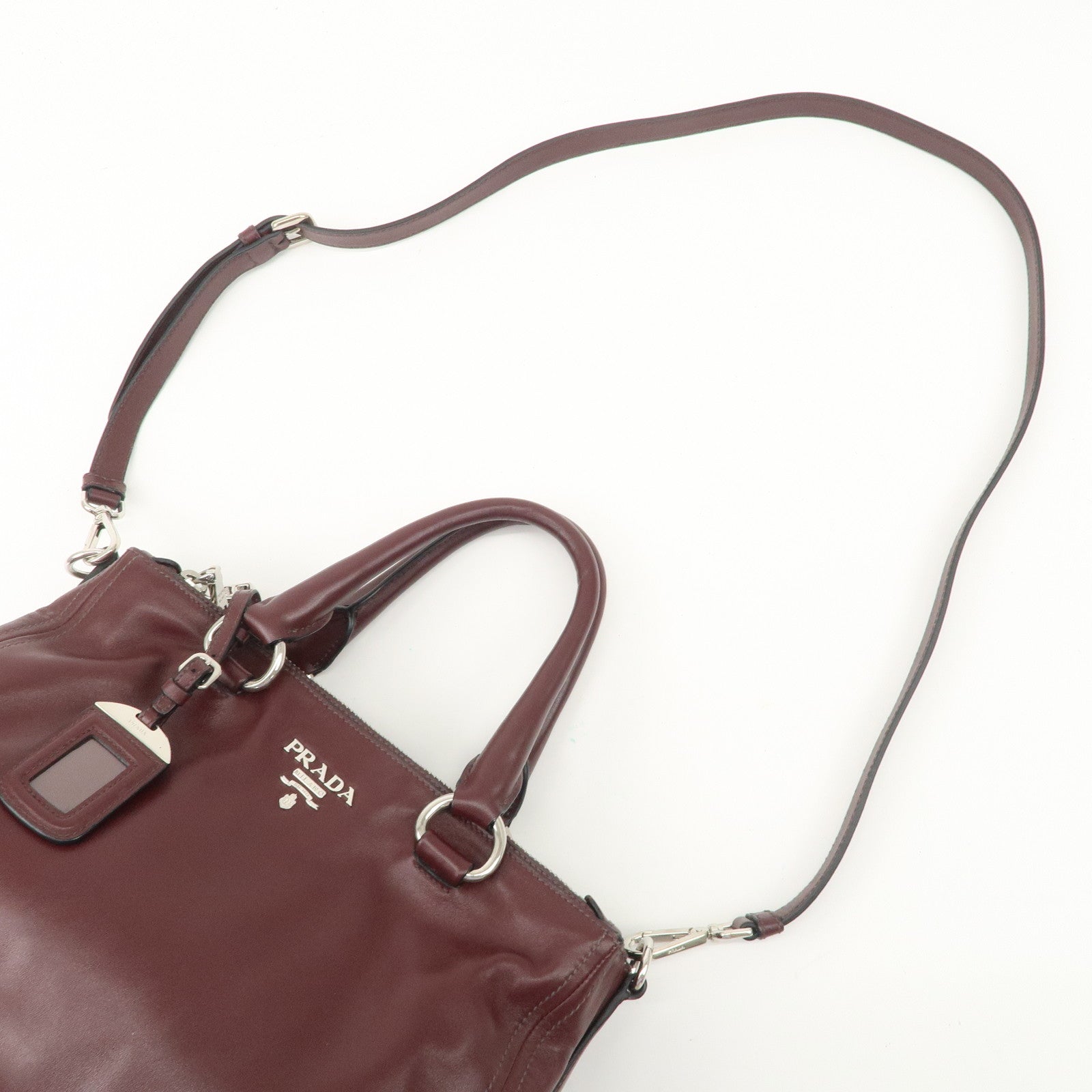 PRADA Leather 2Way Bag Hand Bag Shoulder Bag Bordeaux BN2866 Used