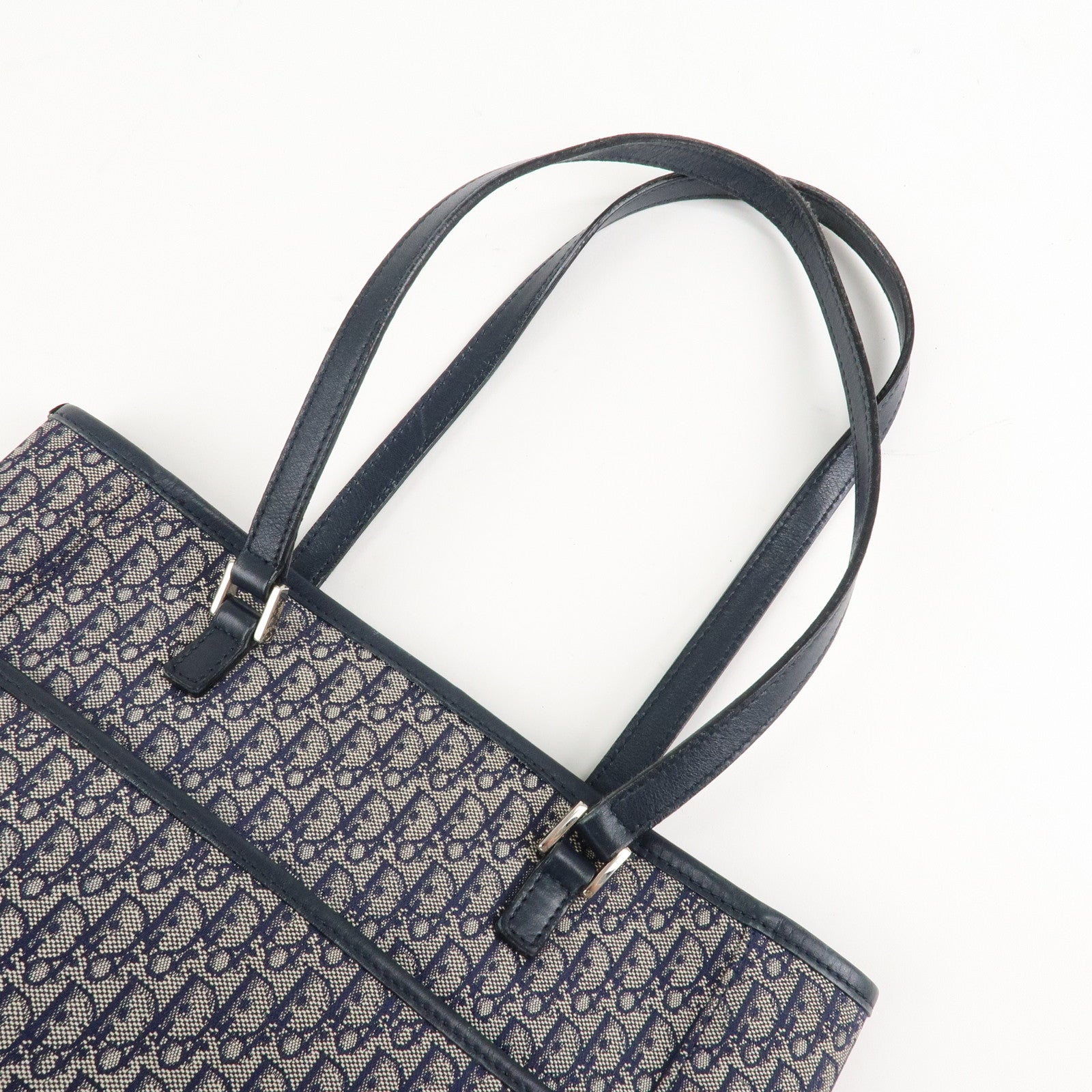 Christian Dior Trotter Canvas Leather Tote Bag Hand Bag Navy Used