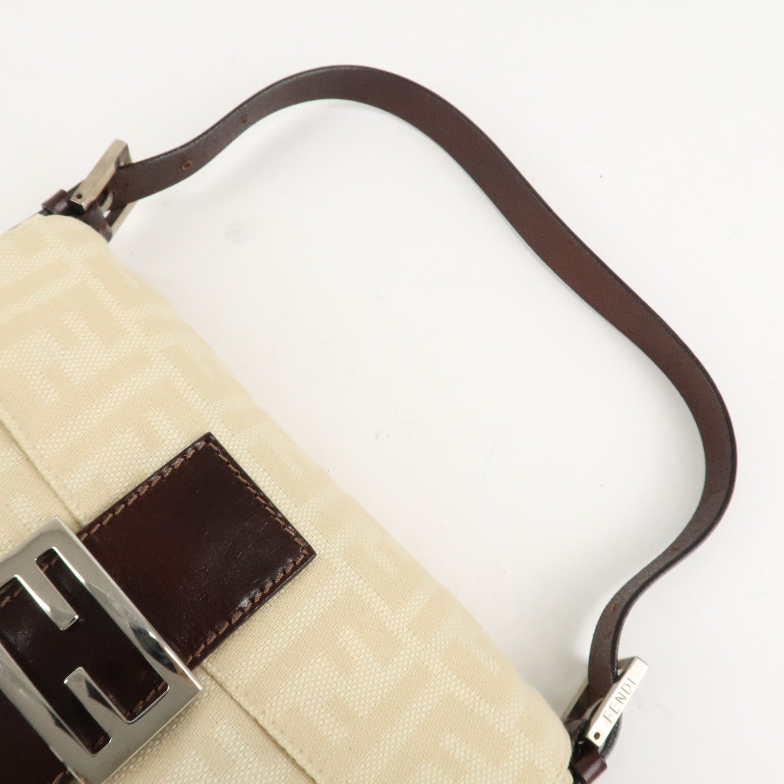 FENDI Mamma Baguette Zucca Canvas Leather Shoulder Bag Beige 26424 Used