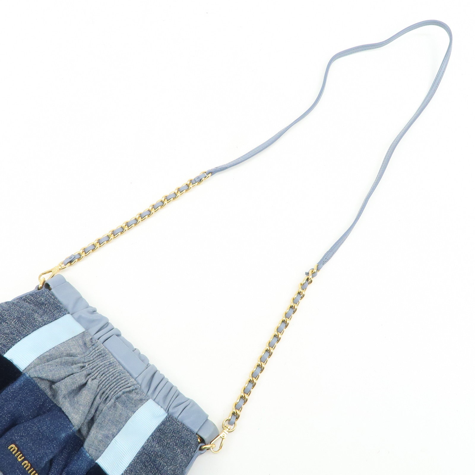 MIU MIU Denim Velour Leather Patches Shoulder Bag Blue Navy Used