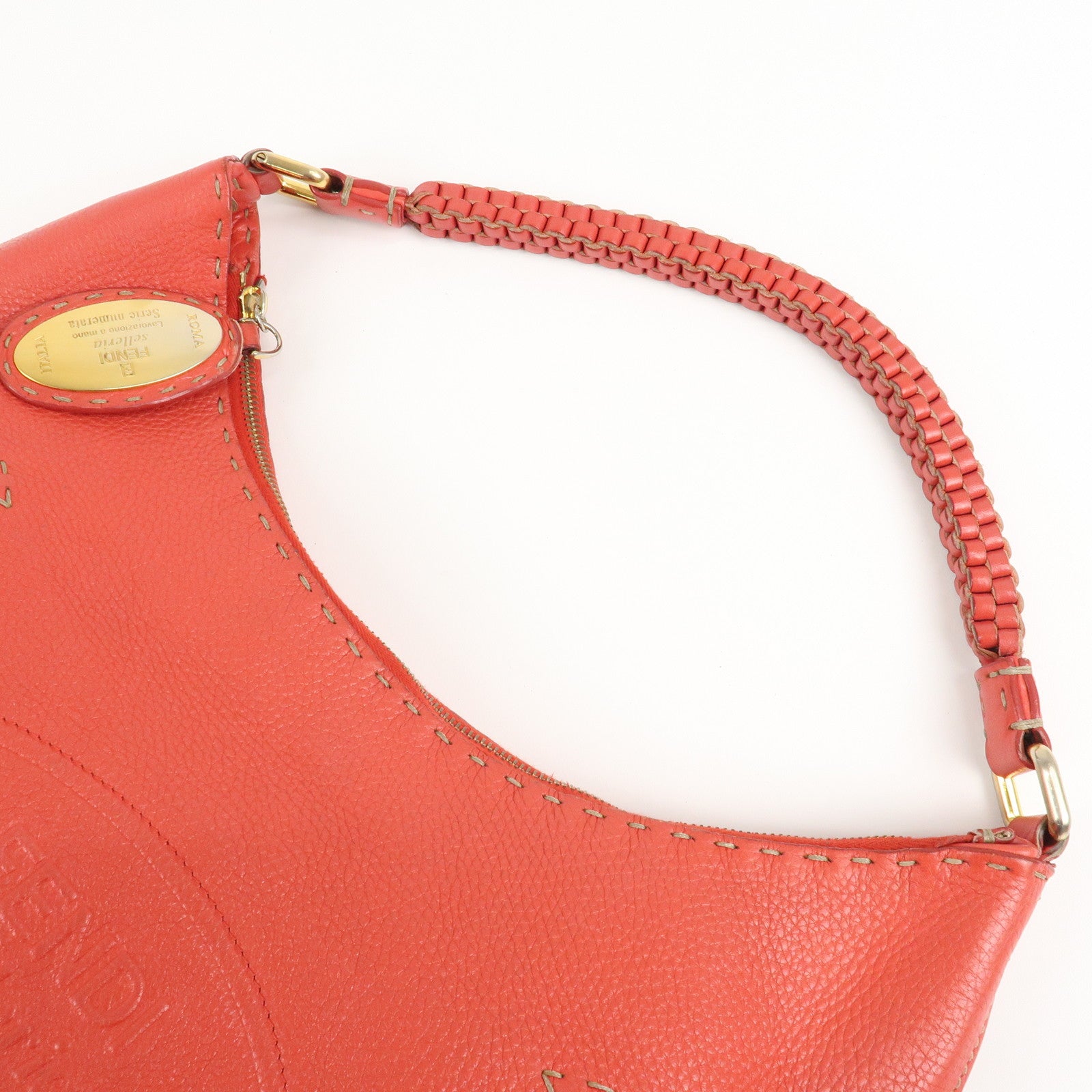 FENDI Selleria Leather Shoulder Bag Red 8BR648 Used