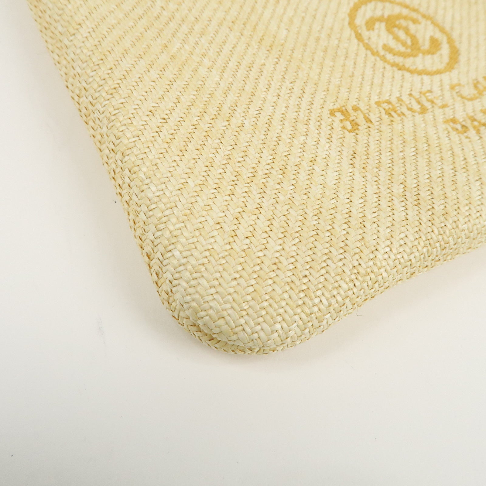 CHANEL Deauville Straw Clutch Bag Pouch Yellow A80117 Used