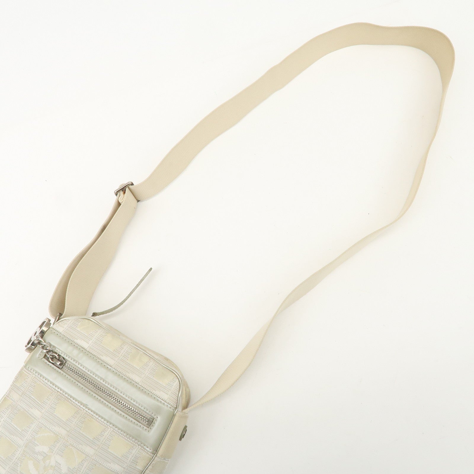 CHANEL New Travel Line Nylon Jacquard Leather Shoulder Bag Used