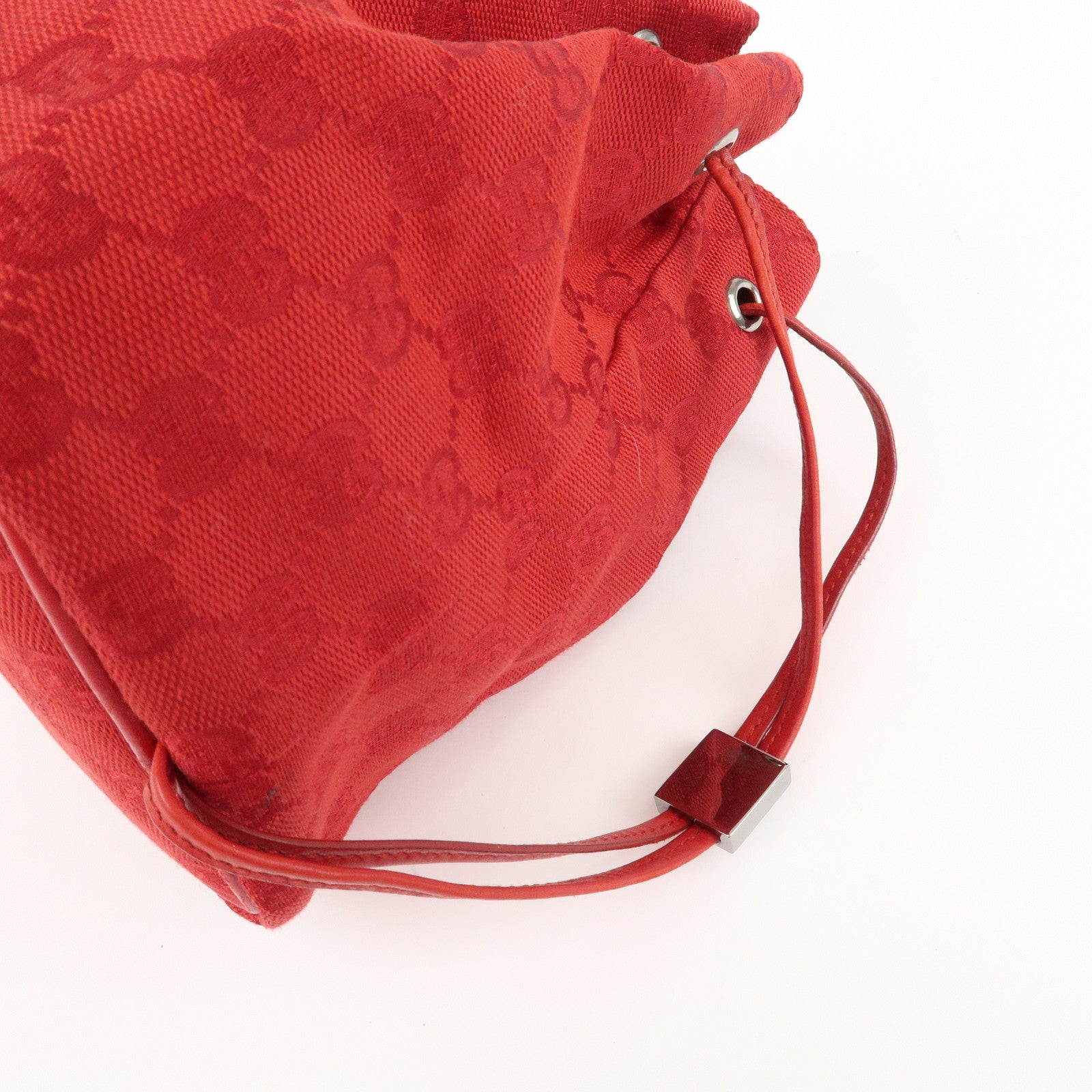 GUCCI GG Canvas Leather Drawstring Pouch Hand Bag 039.0973 Used