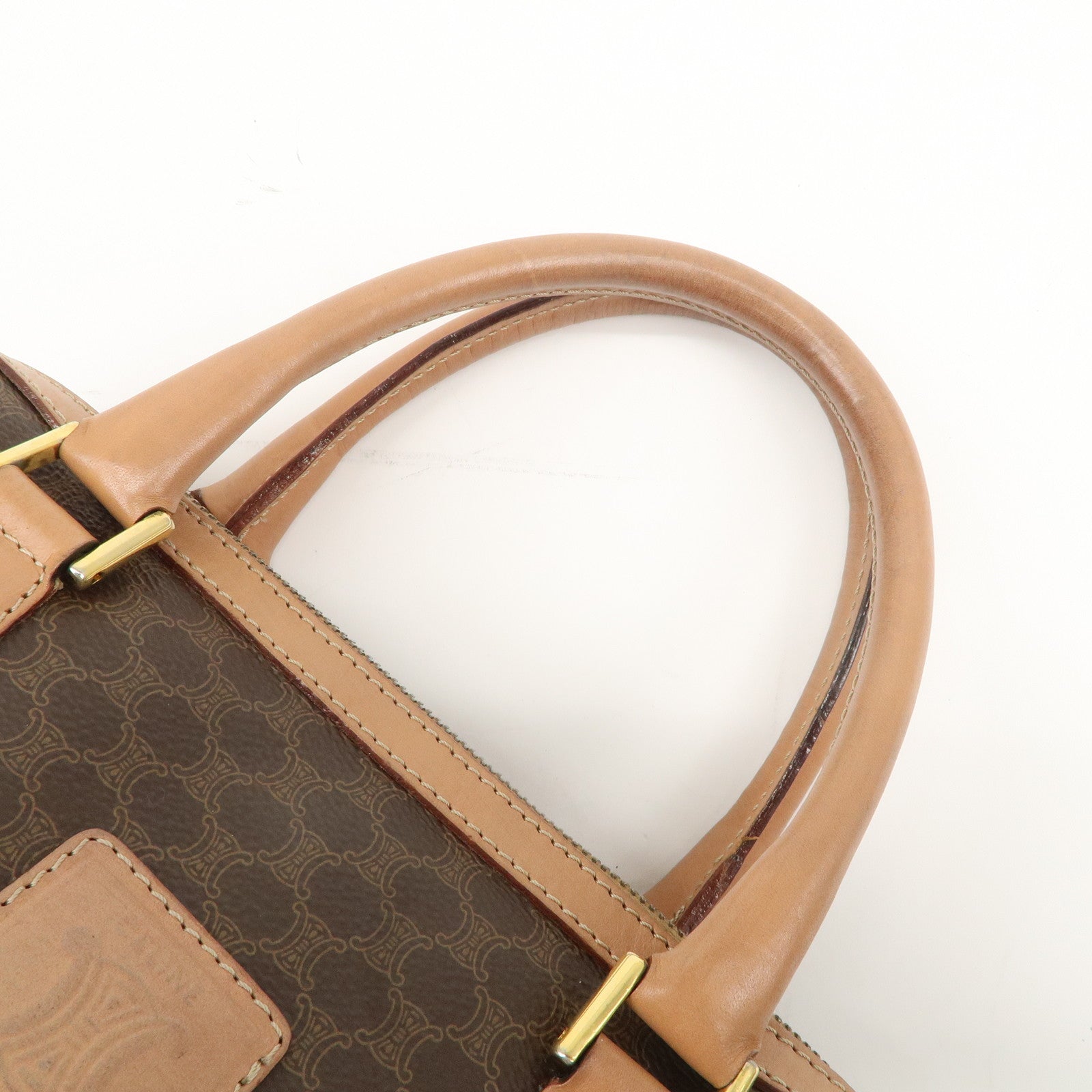 CELINE Macadam PVC Leather Boston Bag Hand Bag Brown Used