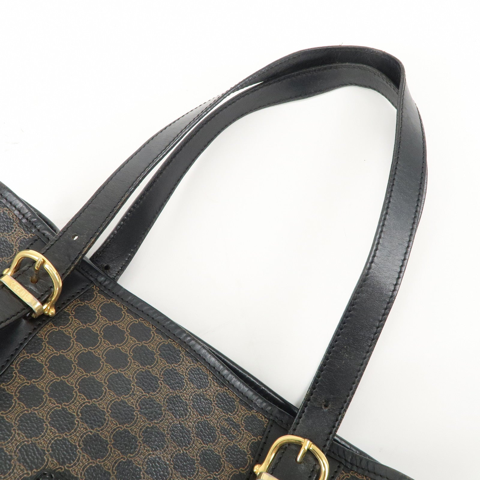 CELINE Macadam PVC Leather Tote Bag Shoulder Bag Black Brown Used