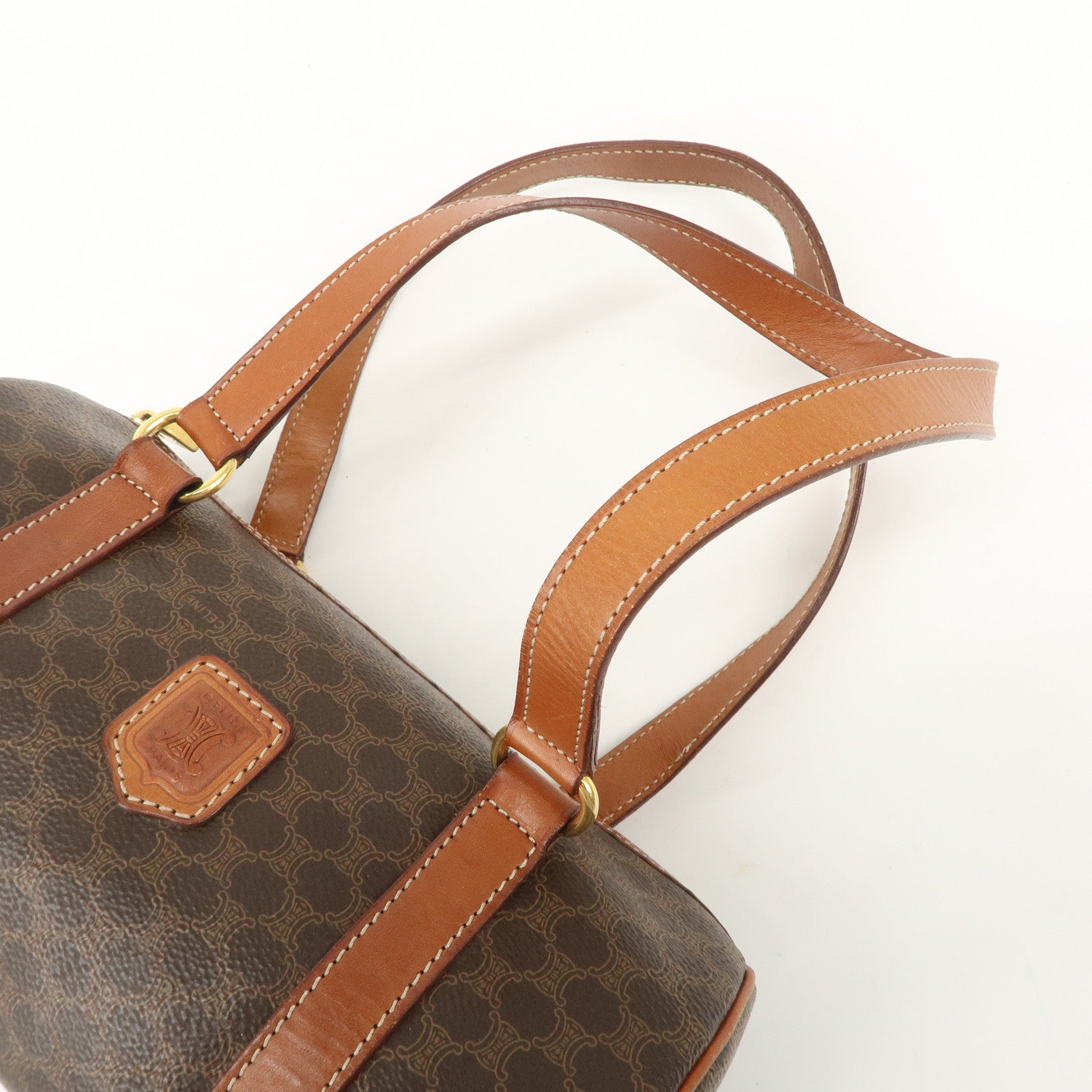 CELINE Macadam PVC Leather Boston Bag Brown Dark Brown Used