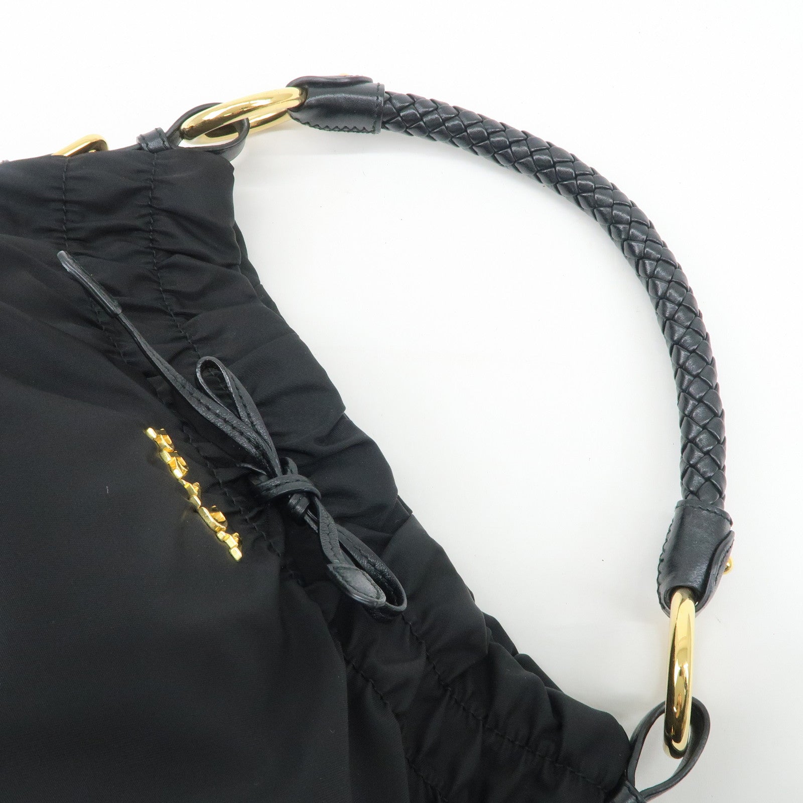 PRADA Nylon Leather Shoulder Bag Black Used