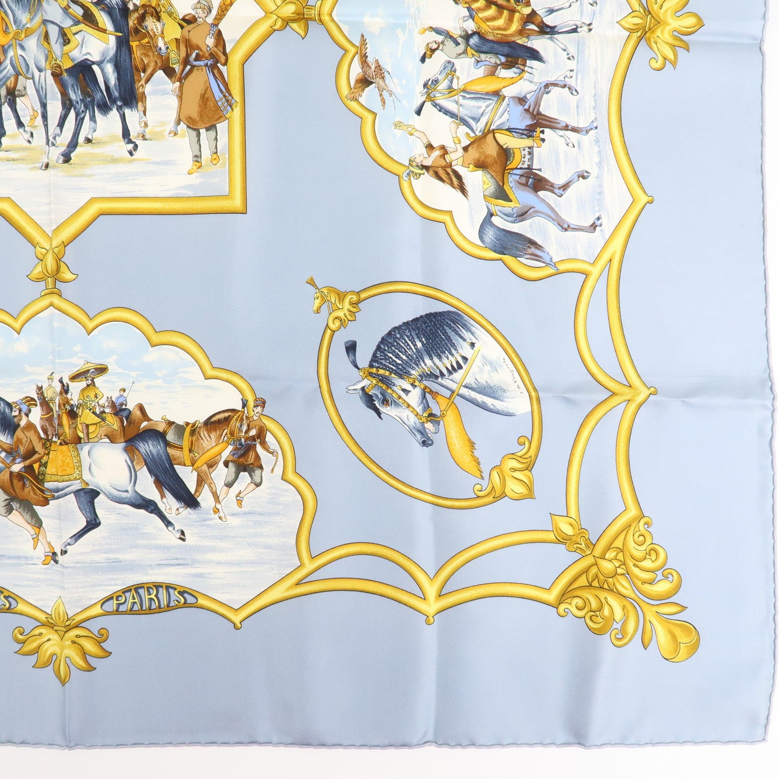 HERMES Carre 90 Silk 100% Scarf Les Chevaux Des Moghols Used