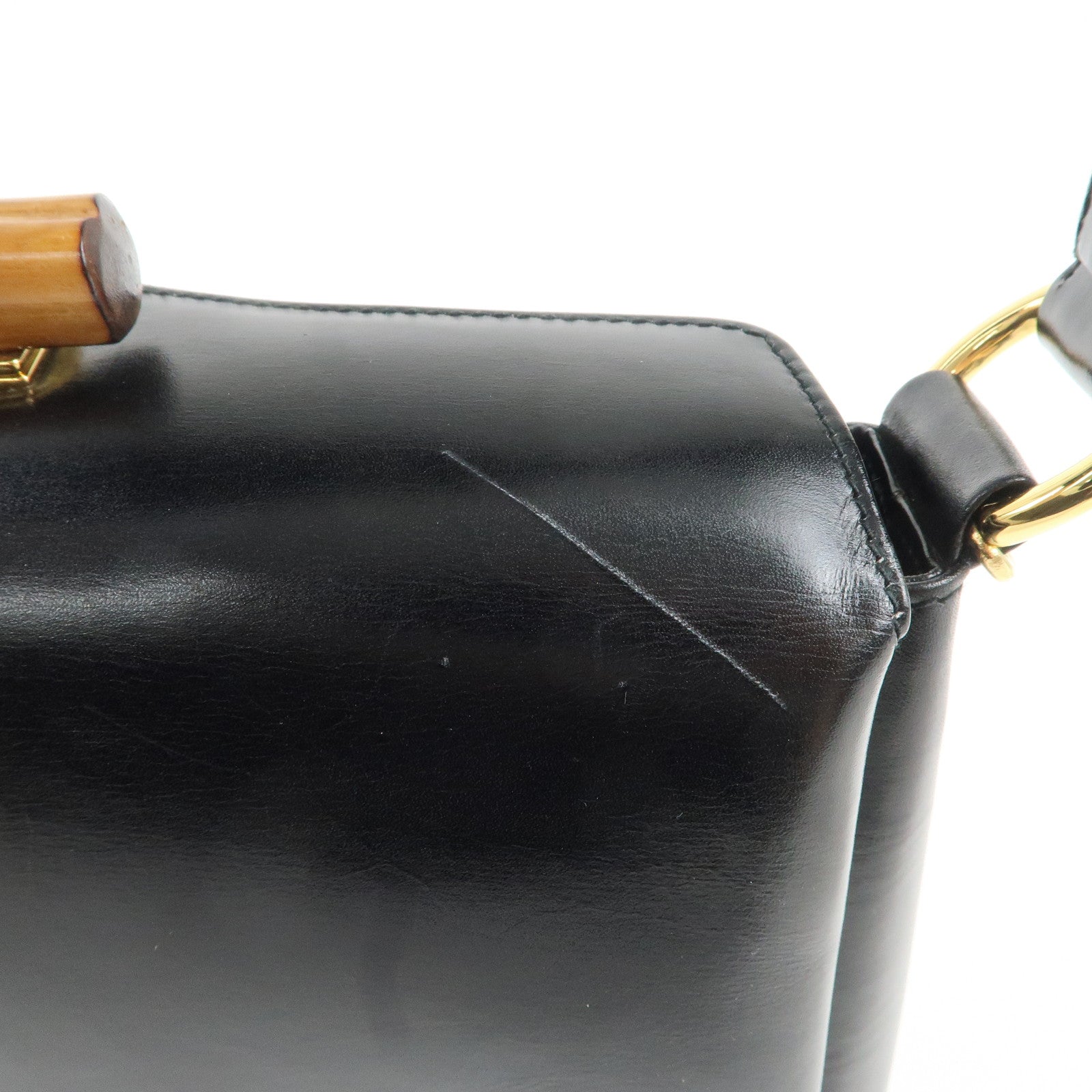 GUCCI Bamboo Leather Hand bag Shoulder Bag Black 000.1781.0175 Used