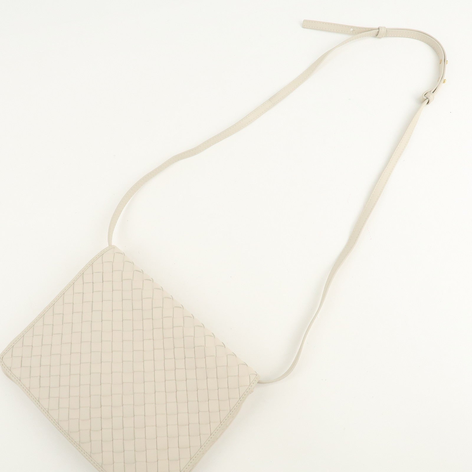 BOTTEGA VENETA Intrecciato Leather Shoulder Bag Ivory Used