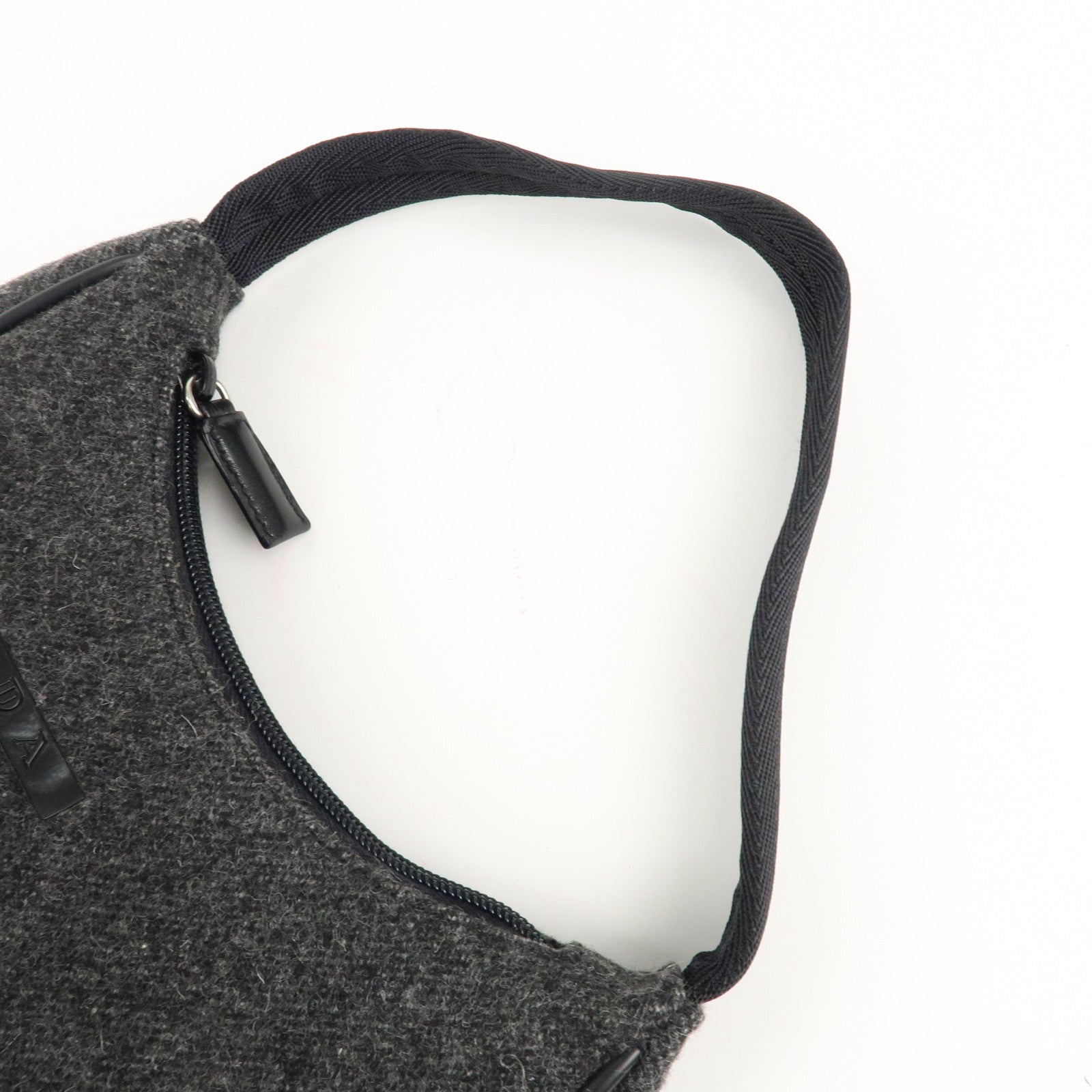 PRADA Felt Leather Shoulder Bag Hand Bag Gray Black Used