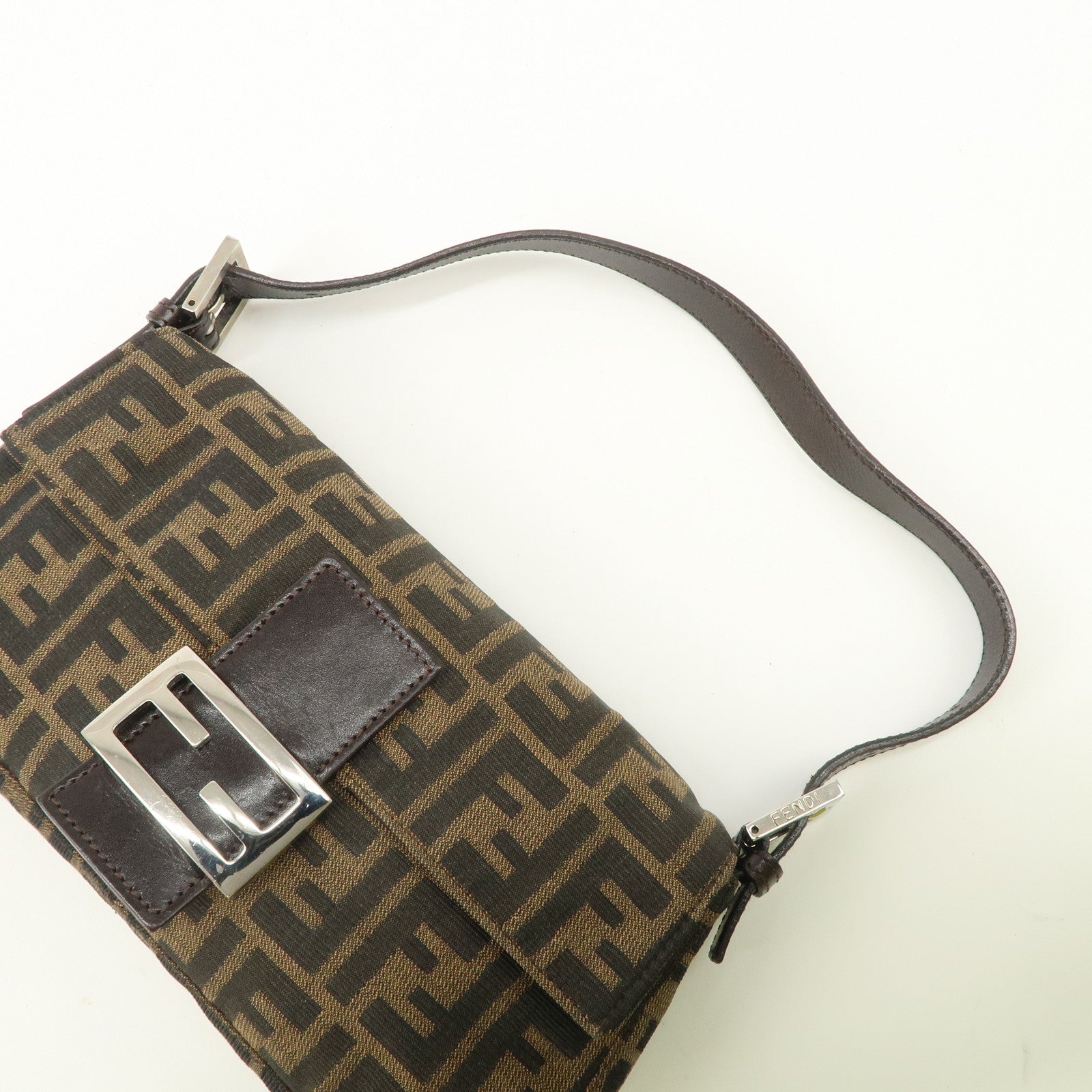 FENDI Mamma Bagguette Zucca Canvas Leather Shoulder Bag 26424 Used