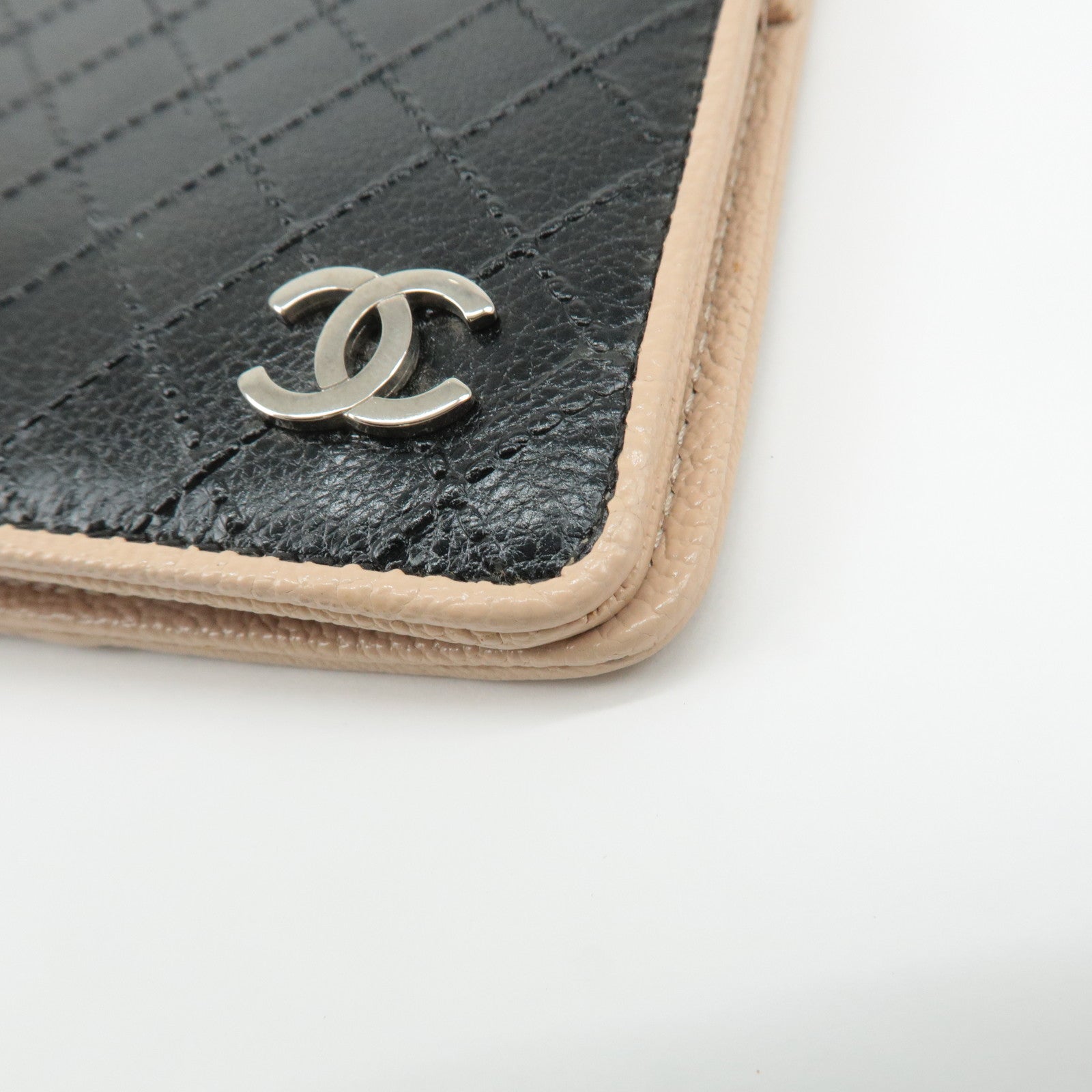 CHANEL COCO Mark Bicolore Leather Agenda Cover Black Pink Used