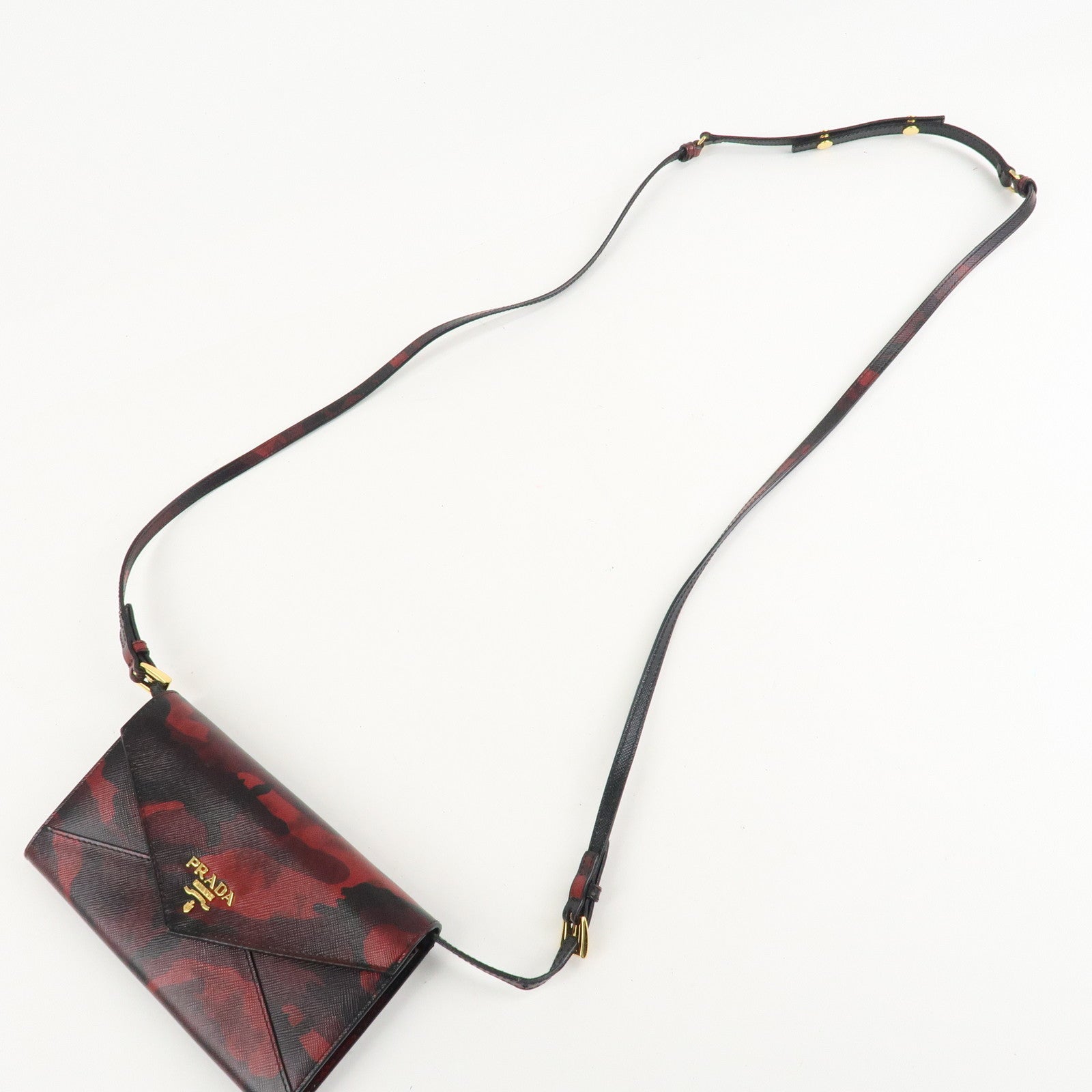 PRADA Saffiano Leather Shoulder Long Wallet Camouflage 1M1437 Used