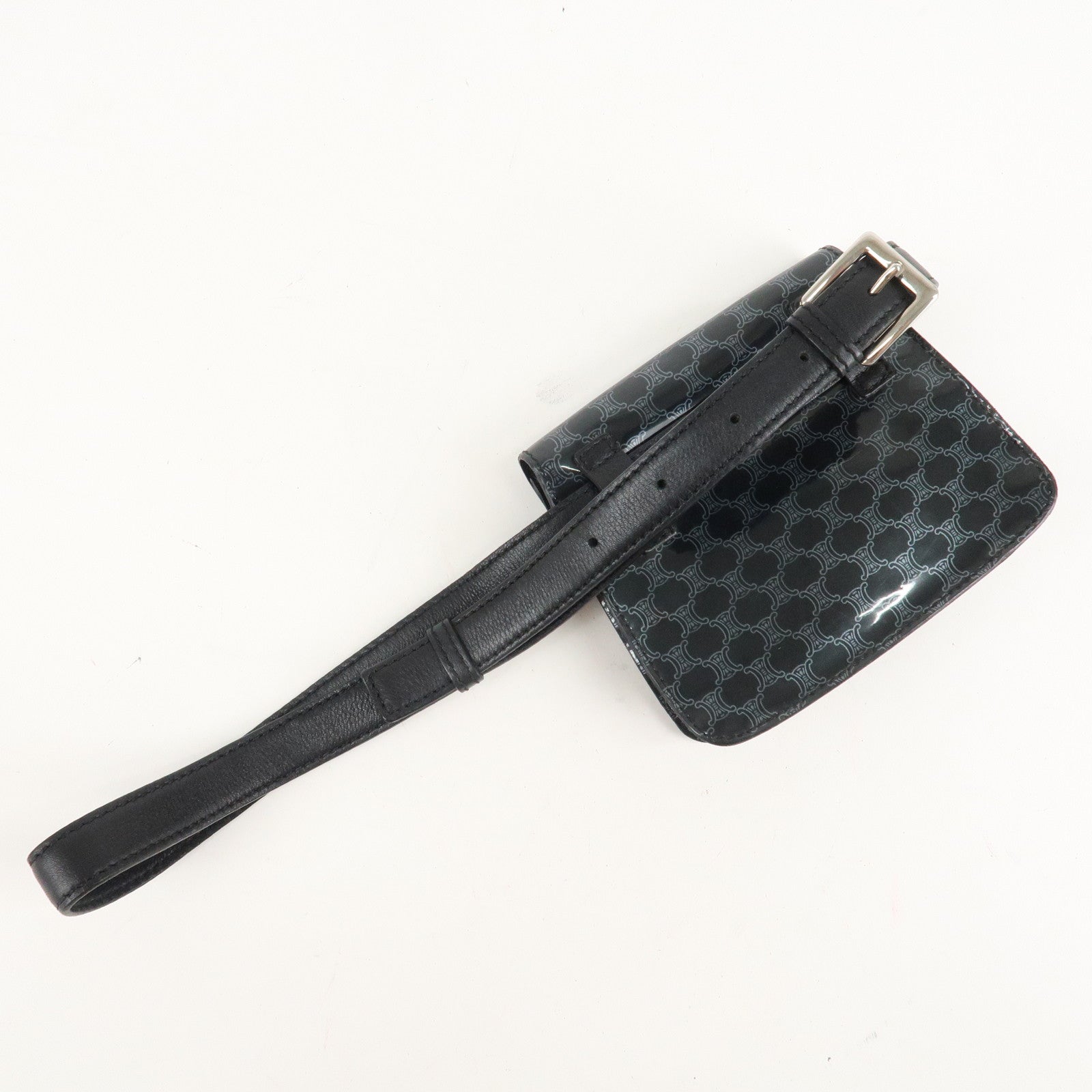CELINE Macadam Leather PVC Waist Pouch Black Silver HDW MC99/2 Used
