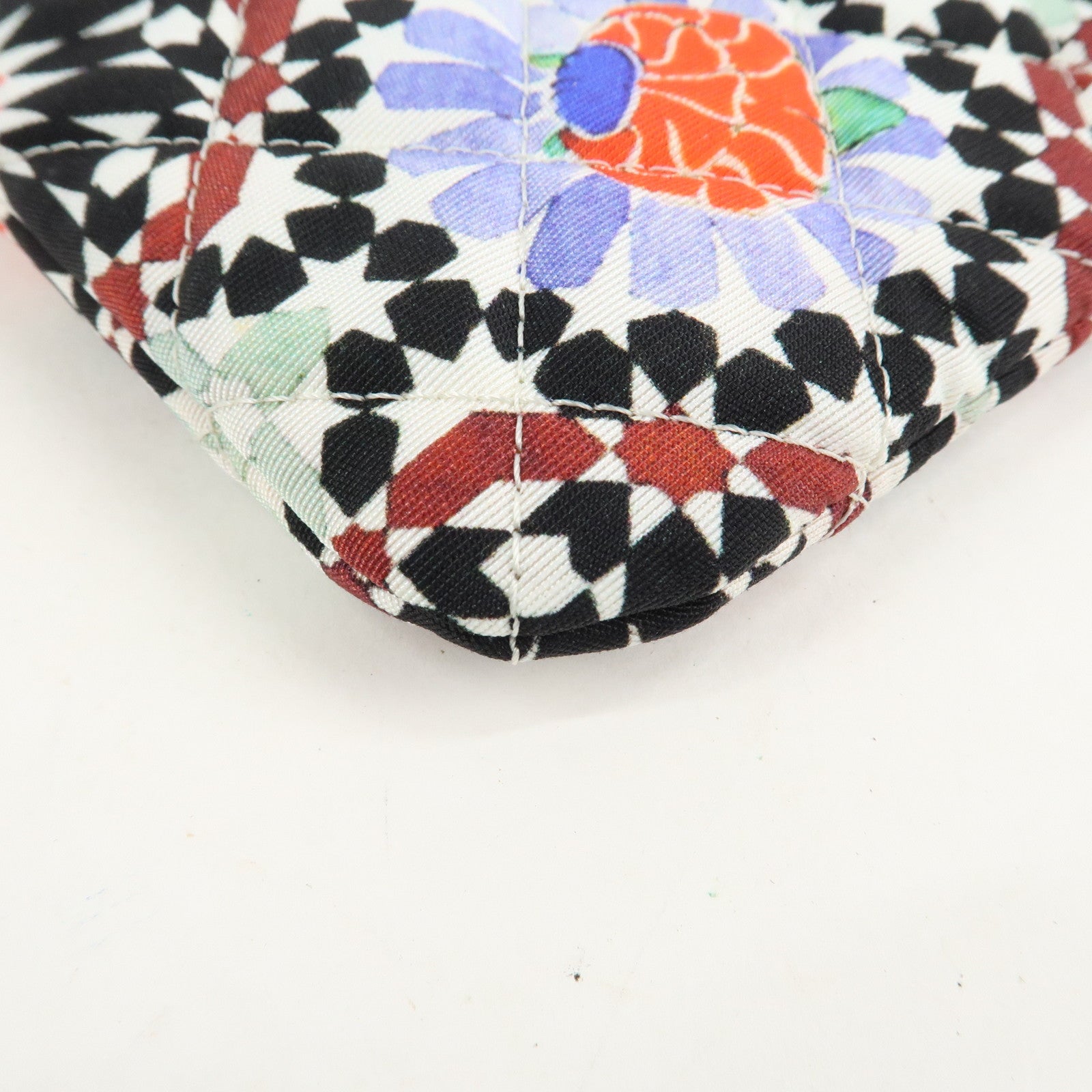 CHANEL COCO Mark Canvas Quilting Flower Print Clutch Bag A82074 Used