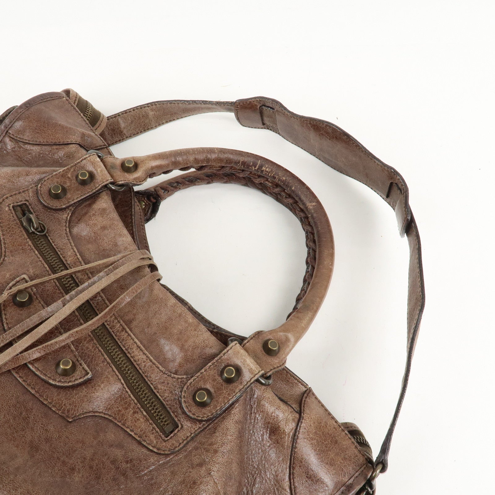 BALENCIAGA The City Leather 2Way Hand Bag Brown 115748 Used