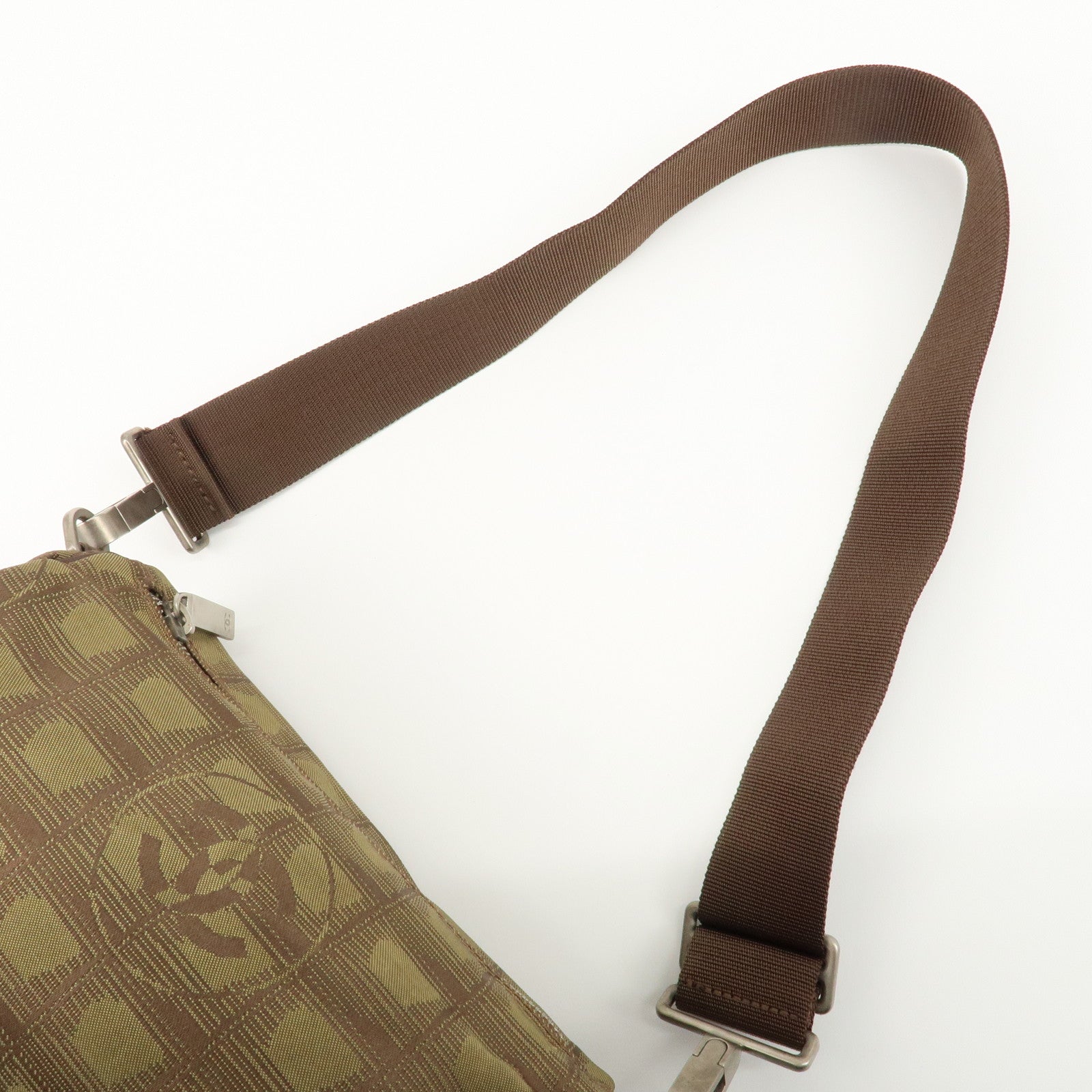 CHANEL New Travel Line Nylon Jacquard Leather Shoulder Bag A17669 Used